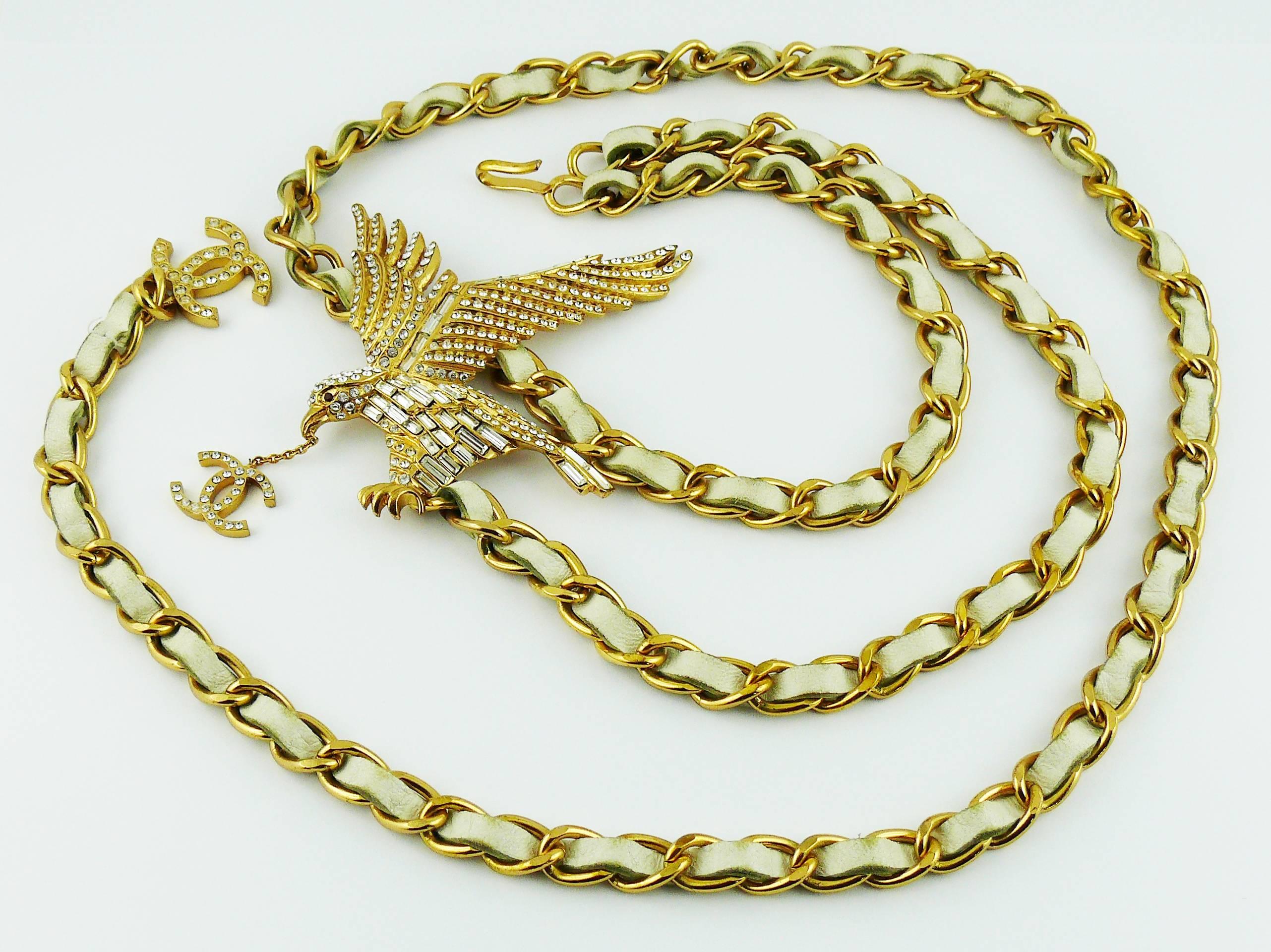Women's Chanel Rare Jewelled Eagle White and Gold Runway Belt or Necklace