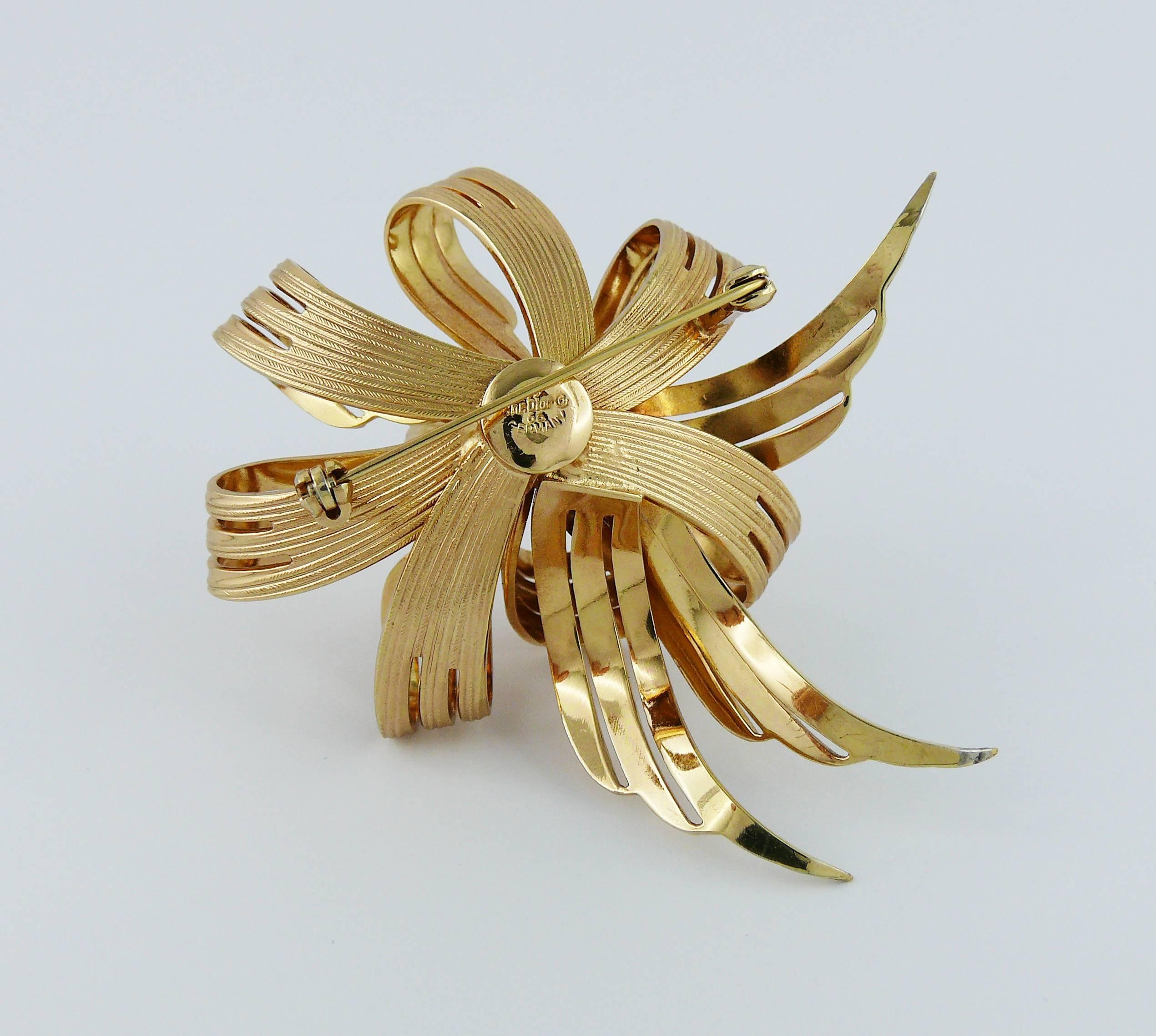 Women's Christian Dior Vintage 1966 Gold Toned Ribbon Bow Brooch
