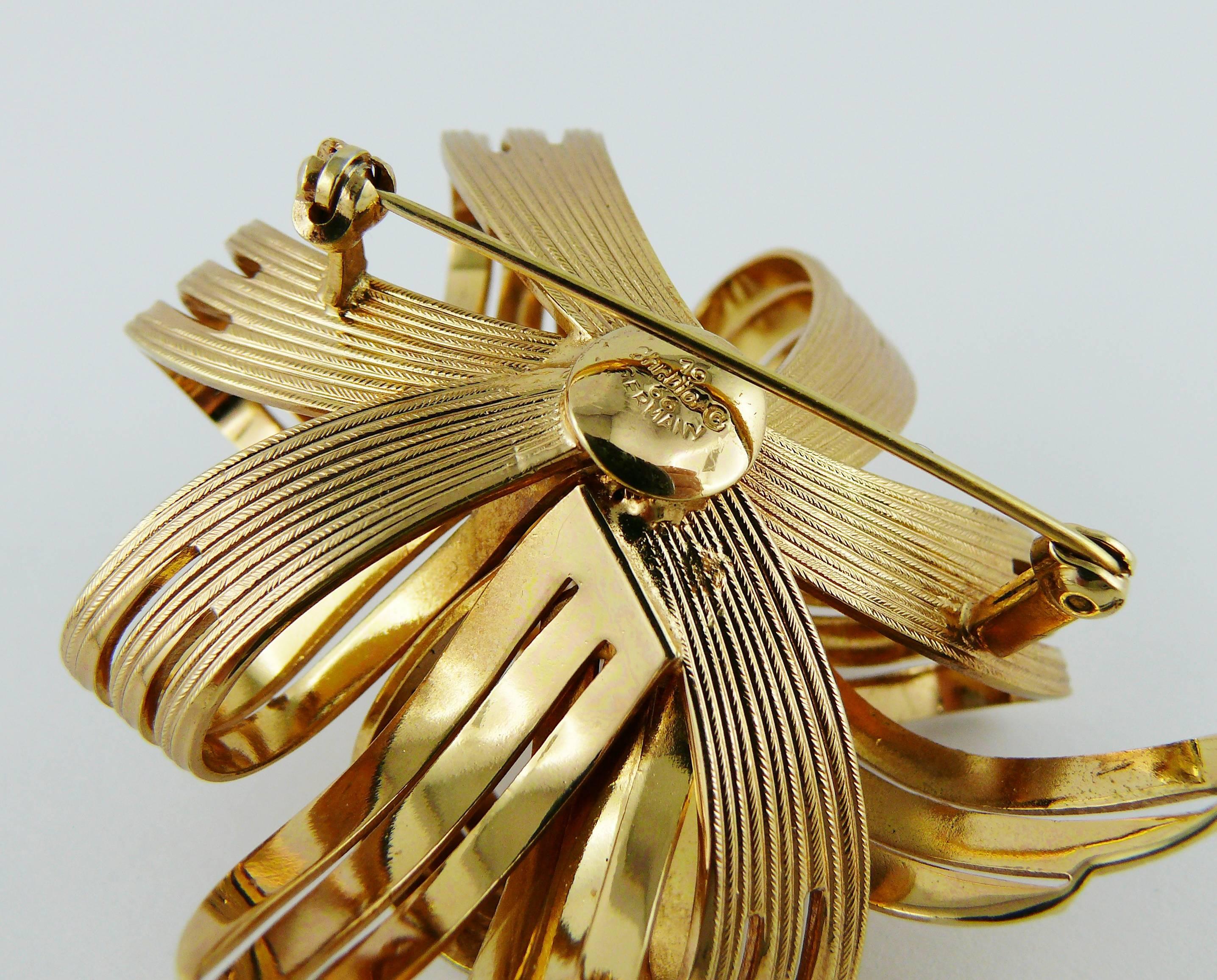 Christian Dior Vintage 1966 Gold Toned Ribbon Bow Brooch 1