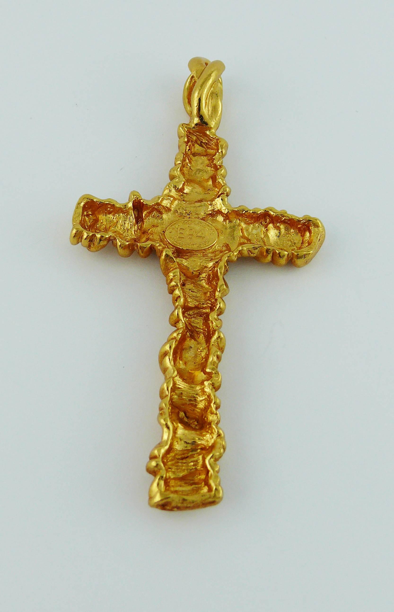 Christian Lacroix Vintage Gold Toned Wired Cross Pendant 2