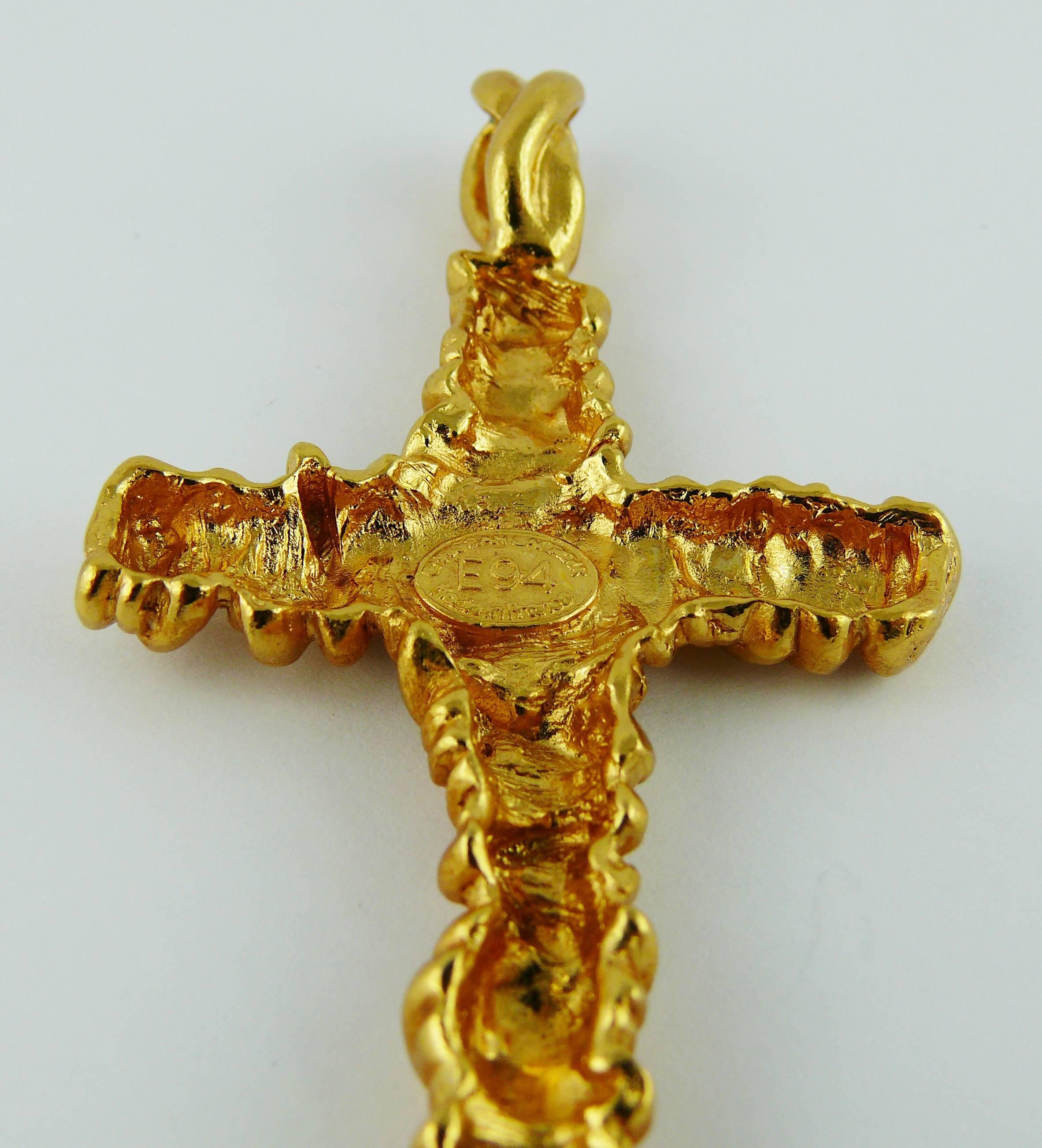 Christian Lacroix Vintage Gold Toned Wired Cross Pendant 3