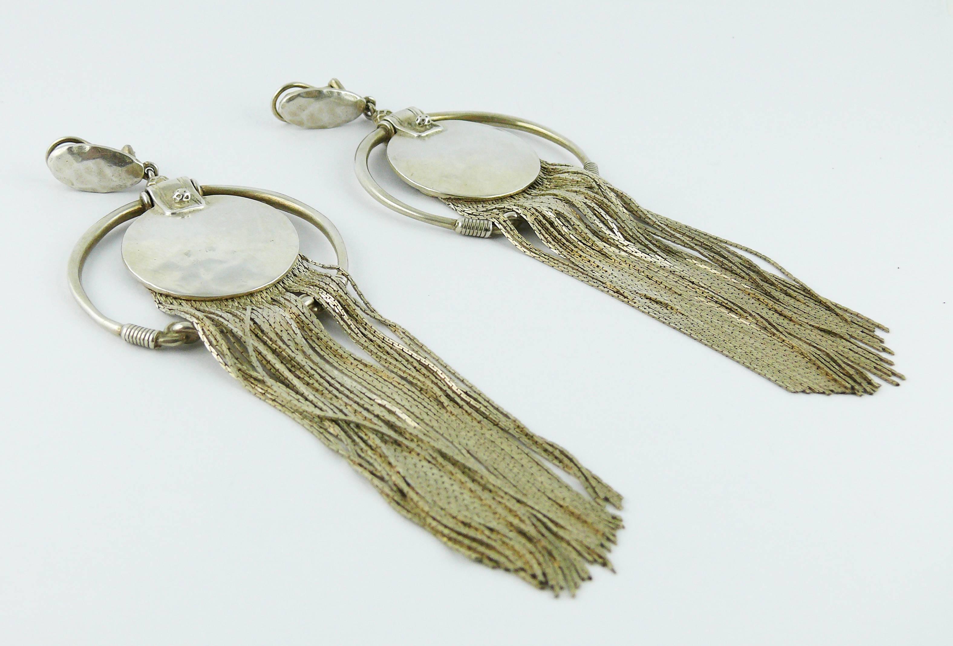 JEAN PAUL GAULTIER vintage sterling silver shoulder duster fringed hoop dangling earrings (clip-on).

Marked JEAN PAUL GAULTIER.
Fully hallmarked with sterling silver 