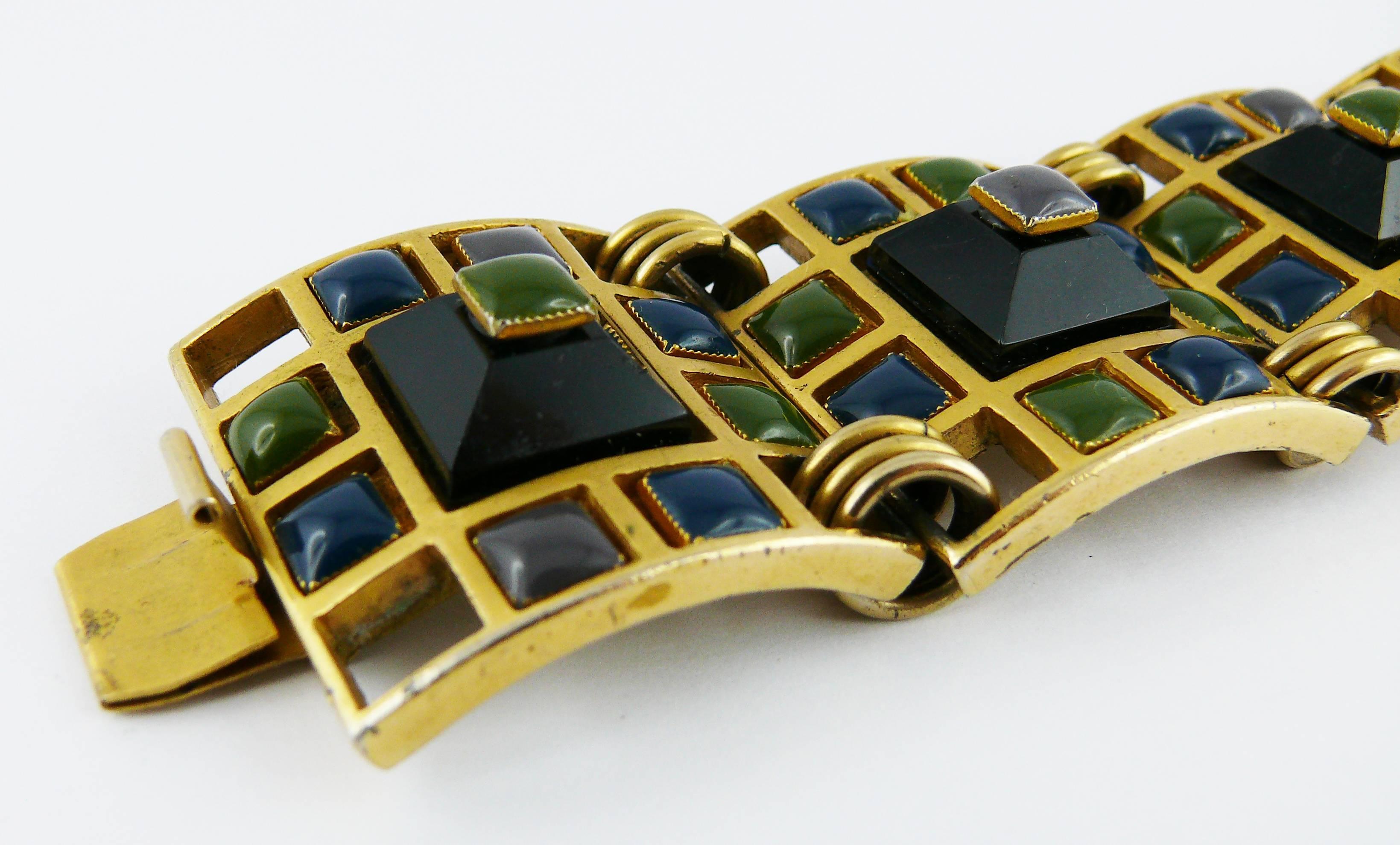 Jean Paul Gaultier Vintage Rare Geometric enameled Cuff Bracelet In Good Condition For Sale In Nice, FR