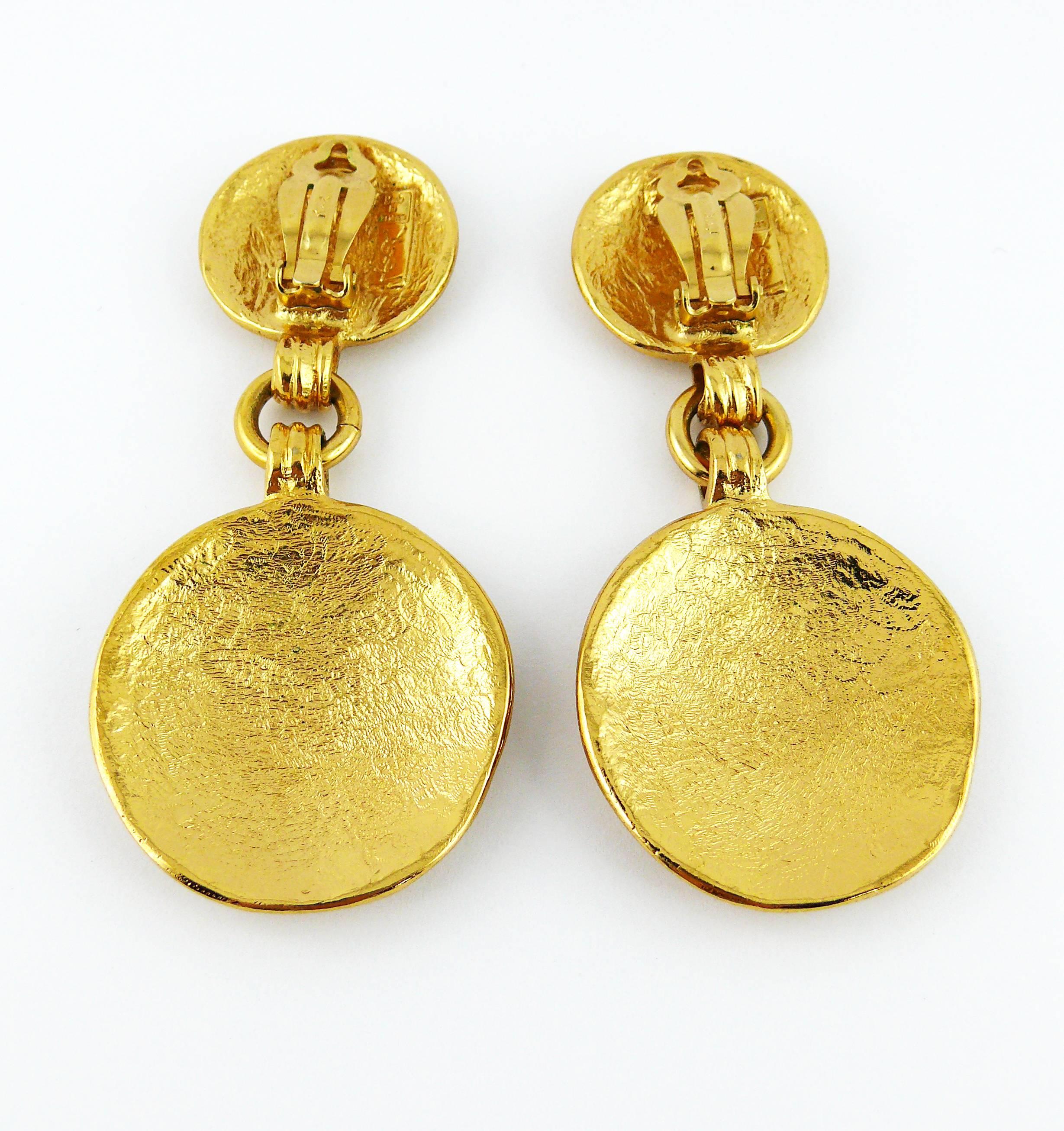 Yves Saint Laurent YSL Ethnic Shield Dangling Earrings 1