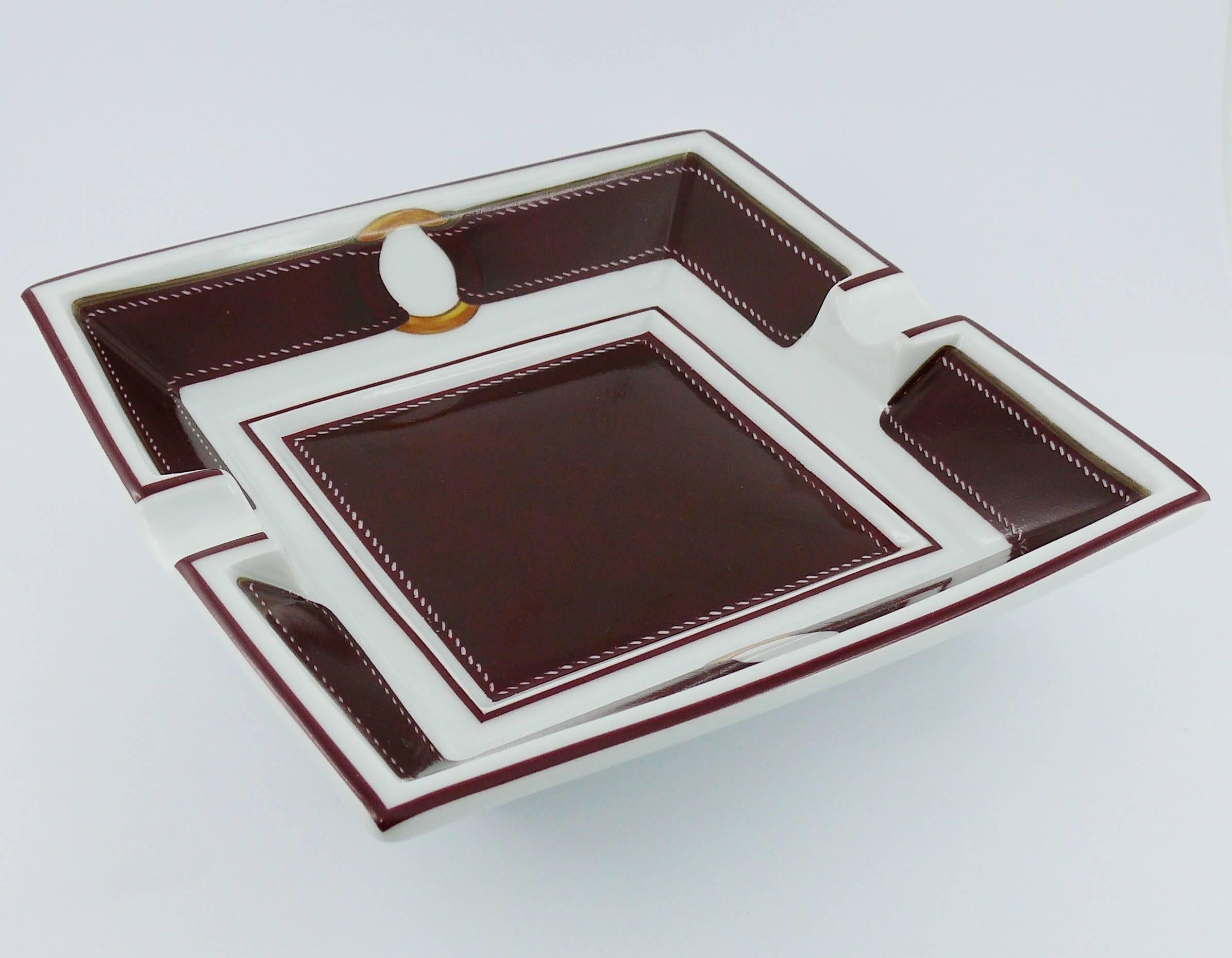 Black Hermes Trompe l'Oeil Square Porcelain Ashtray Pin Tray