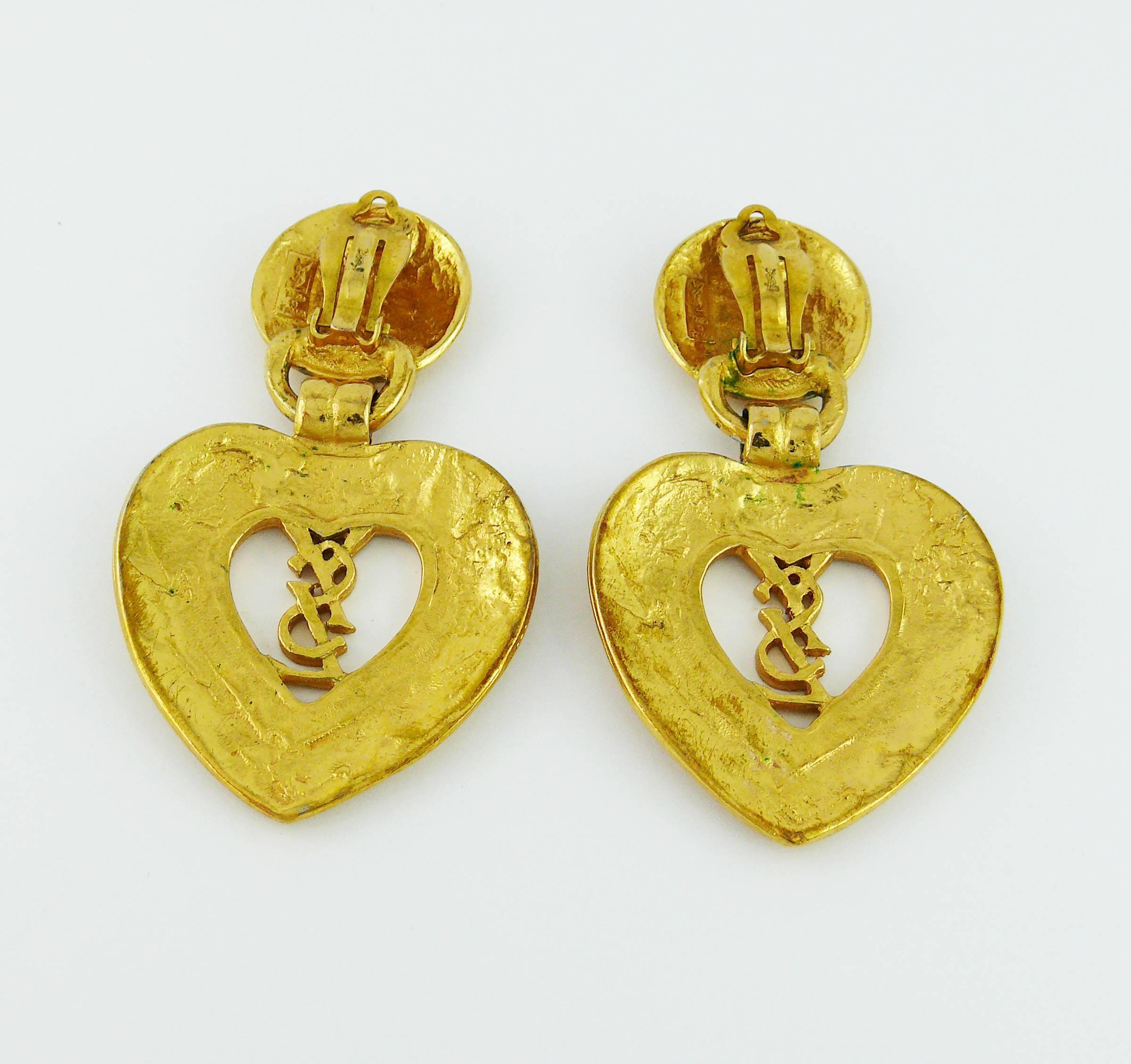 Yves Saint Laurent YSL Vintage Heart Logo Dangling Earrings 3