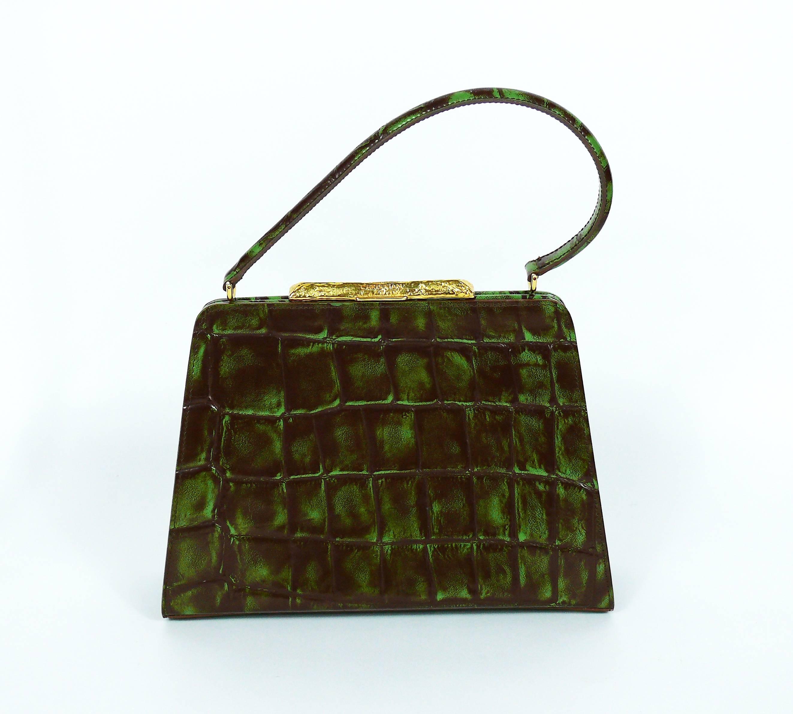 Christian Lacroix Vintage Rare Vibrant Croc Embossed Handbag 2