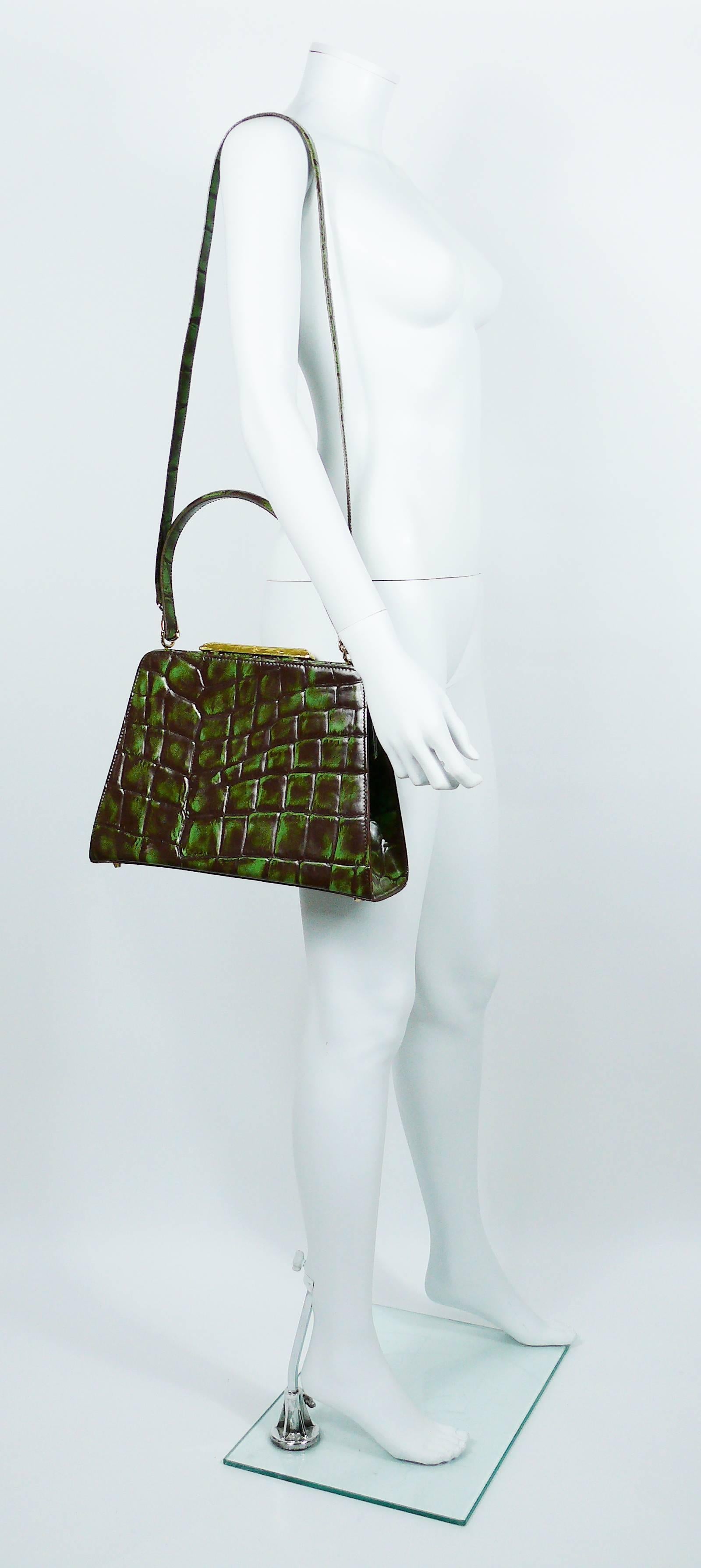 Women's Christian Lacroix Vintage Rare Vibrant Croc Embossed Handbag