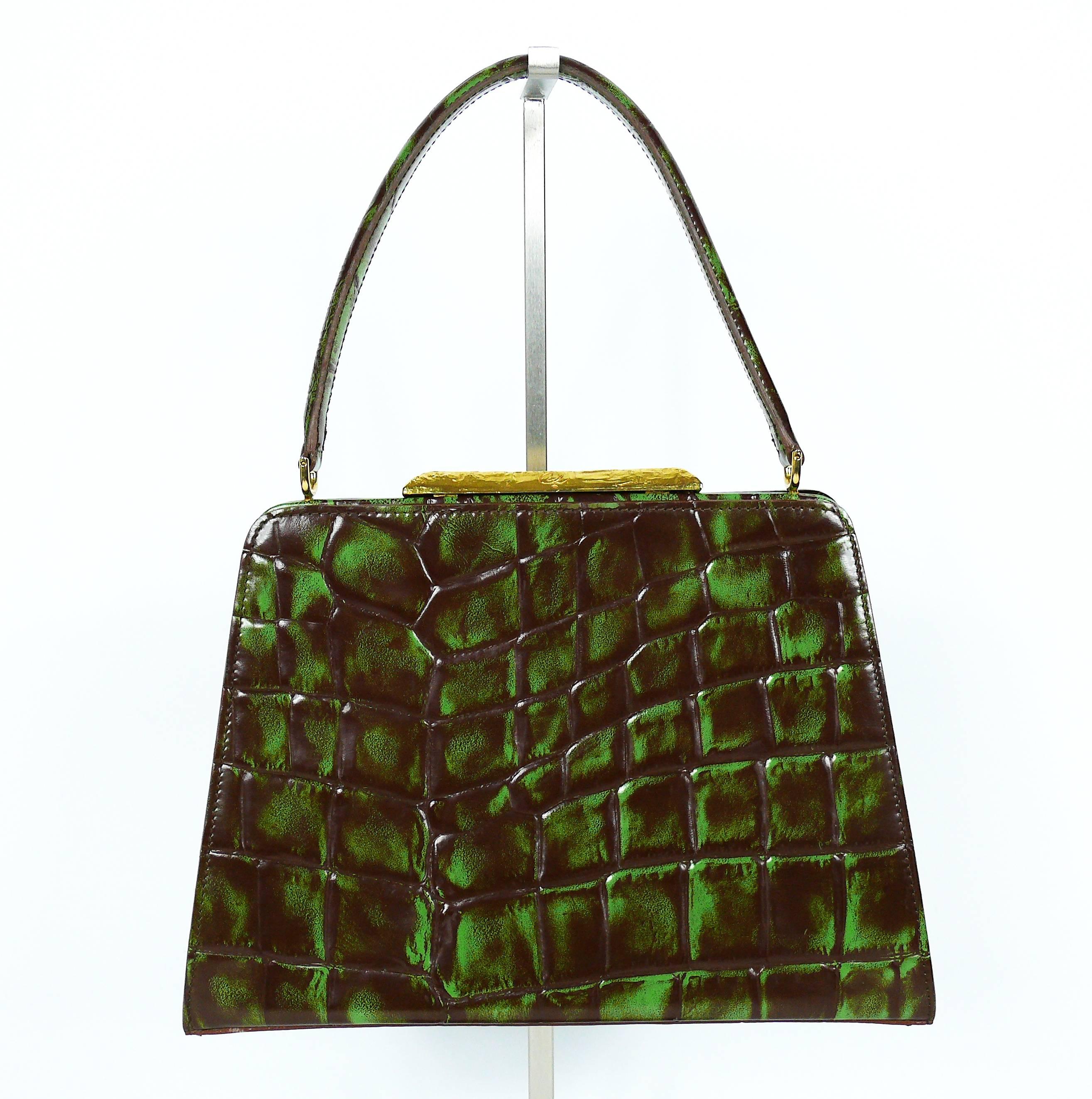 Christian Lacroix Vintage Rare Vibrant Croc Embossed Handbag 1