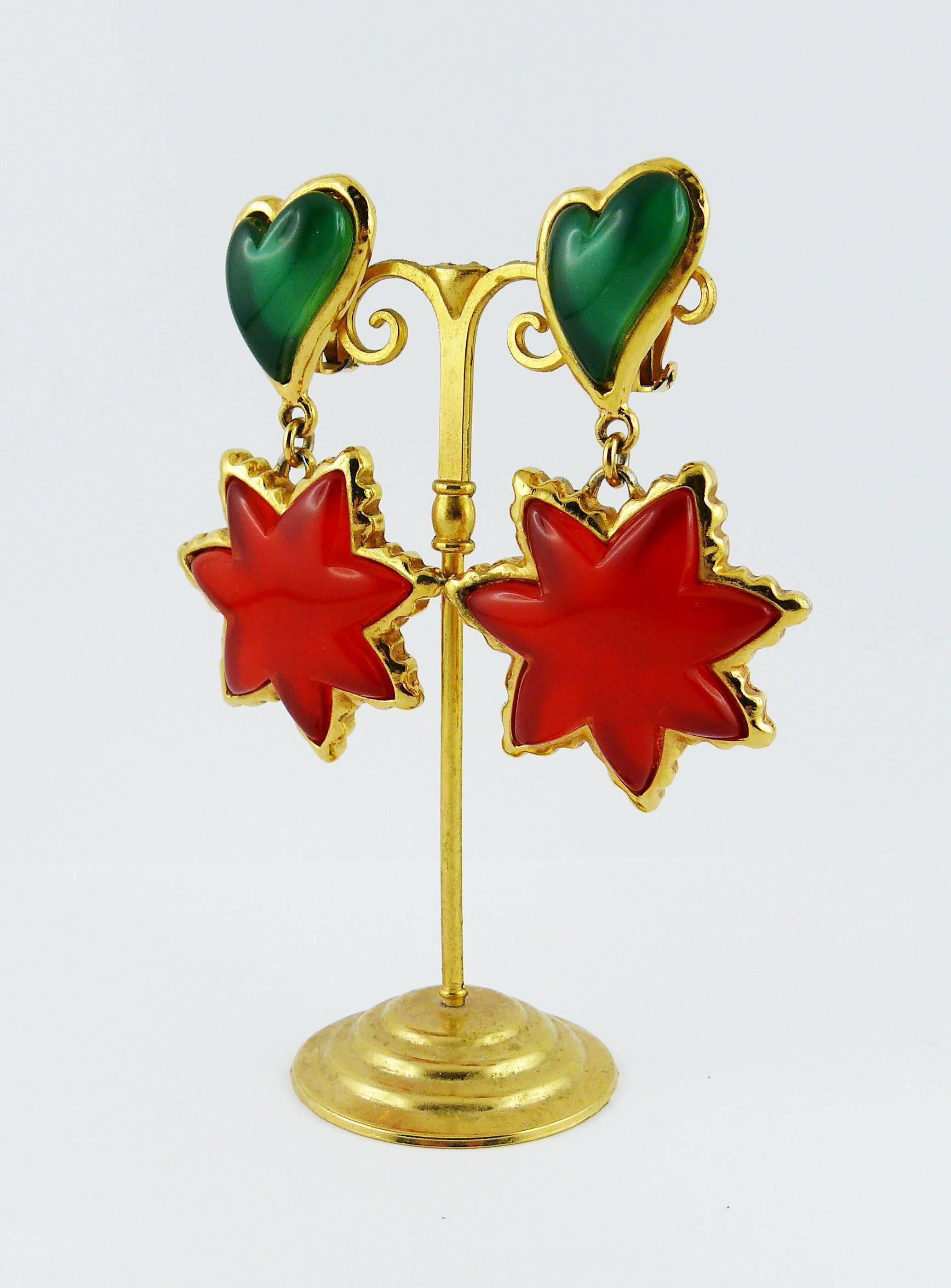 Christian Lacroix Vintage Multicolored Heart and Sun Dangling Earrings 1