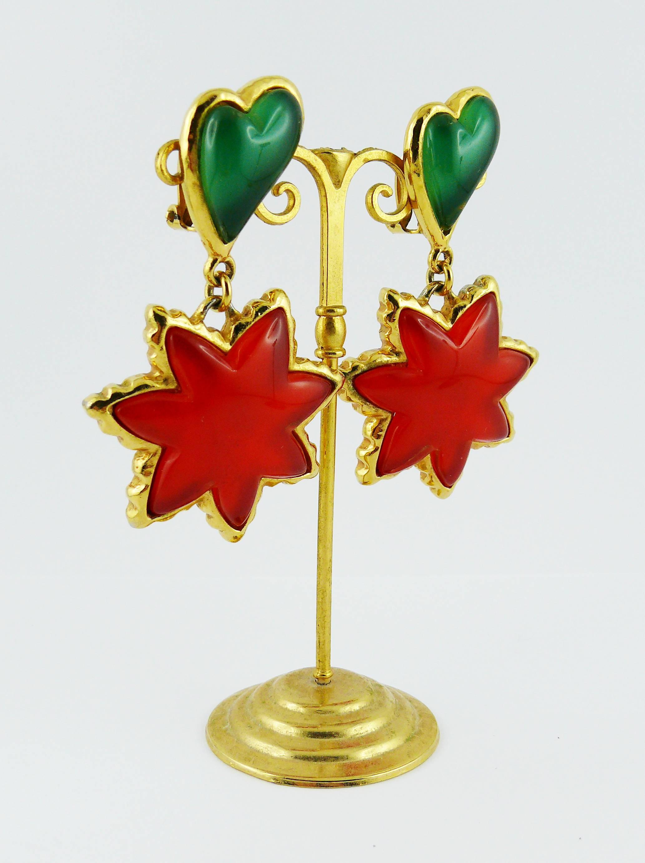 Christian Lacroix Vintage Multicolored Heart and Sun Dangling Earrings In Excellent Condition In Nice, FR