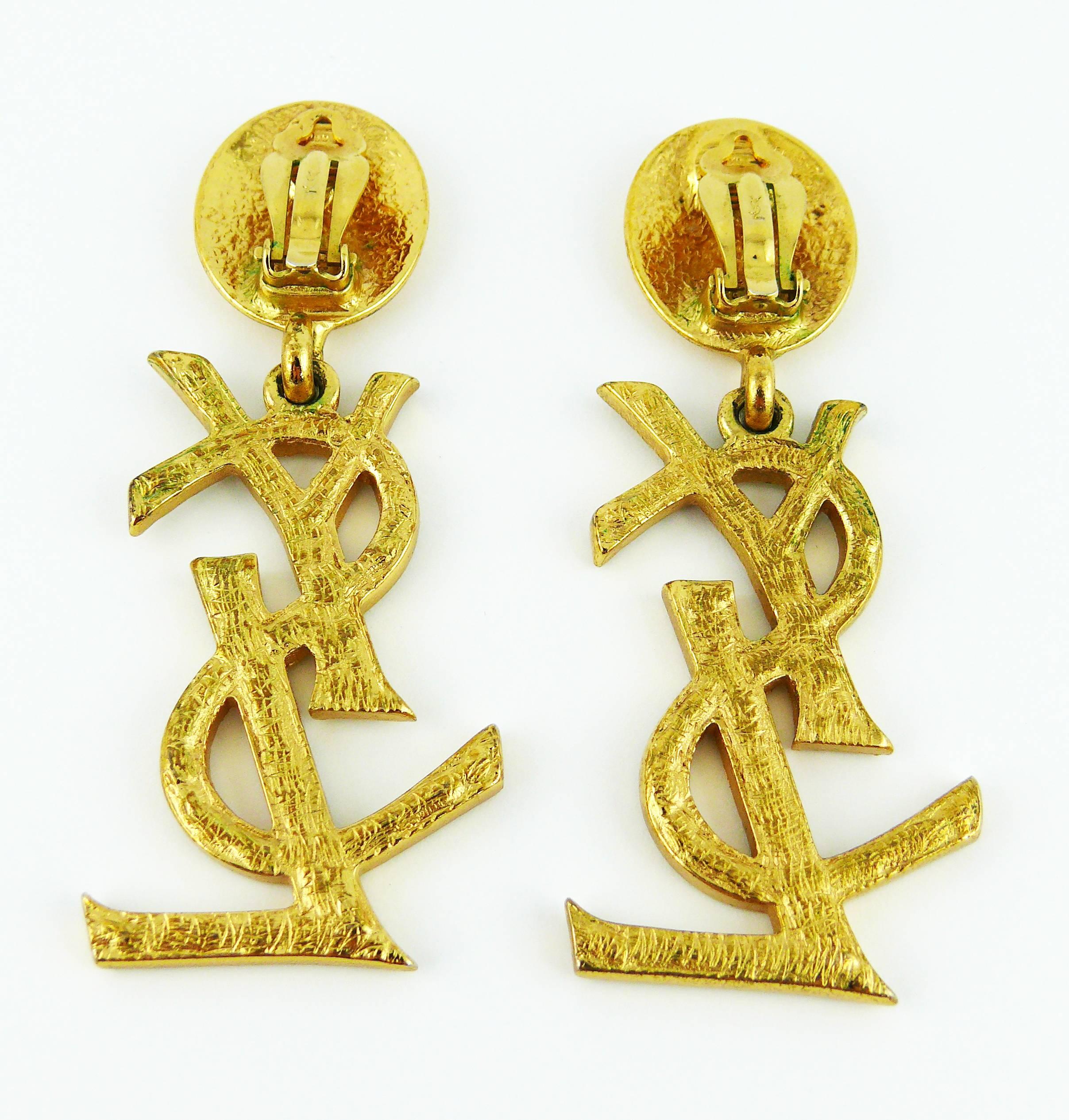 Yves Saint Laurent YSL Vintage Rare Massive Diamante Logo Dangling Earrings In Excellent Condition In Nice, FR