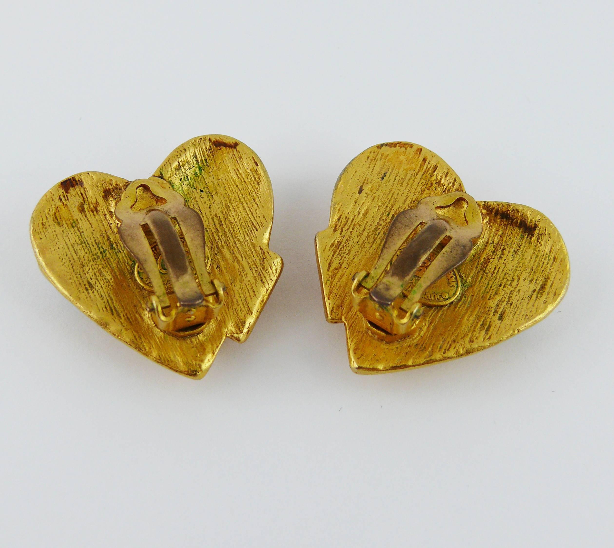 Christian Lacroix Vintage Jewelled Heart Clip-On Earrings 1