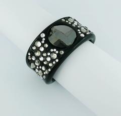 Christian Dior Black Lucite with Swarovski Crystal Cuff Bracelet