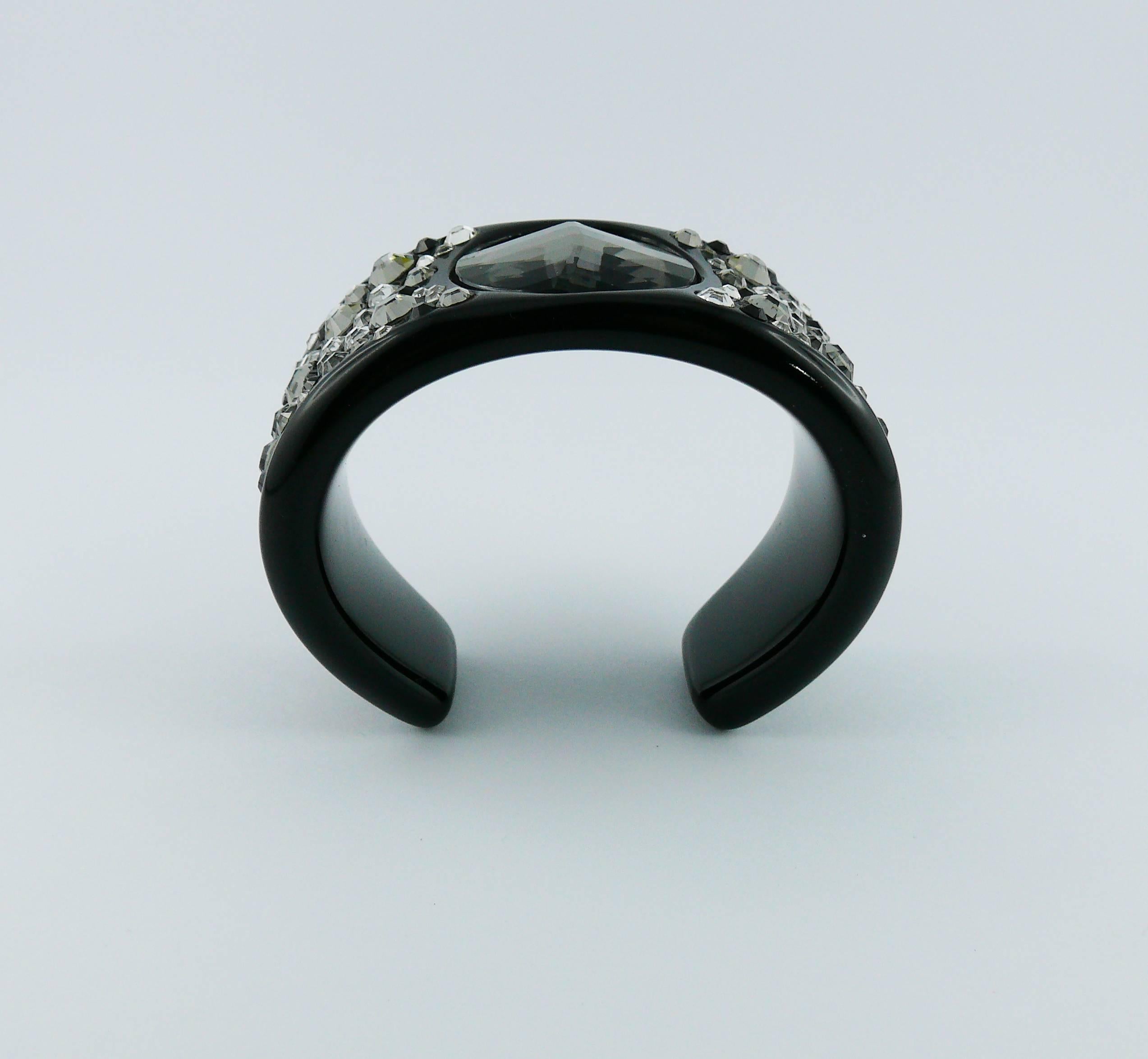 Women's Christian Dior Black Lucite with Swarovski Crystal Cuff Bracelet For Sale