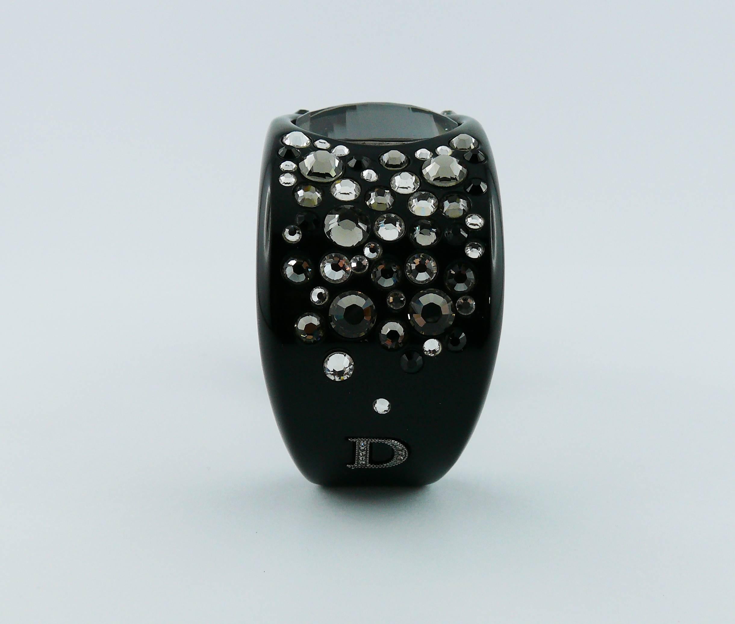 Christian Dior Black Lucite with Swarovski Crystal Cuff Bracelet In Excellent Condition For Sale In Nice, FR