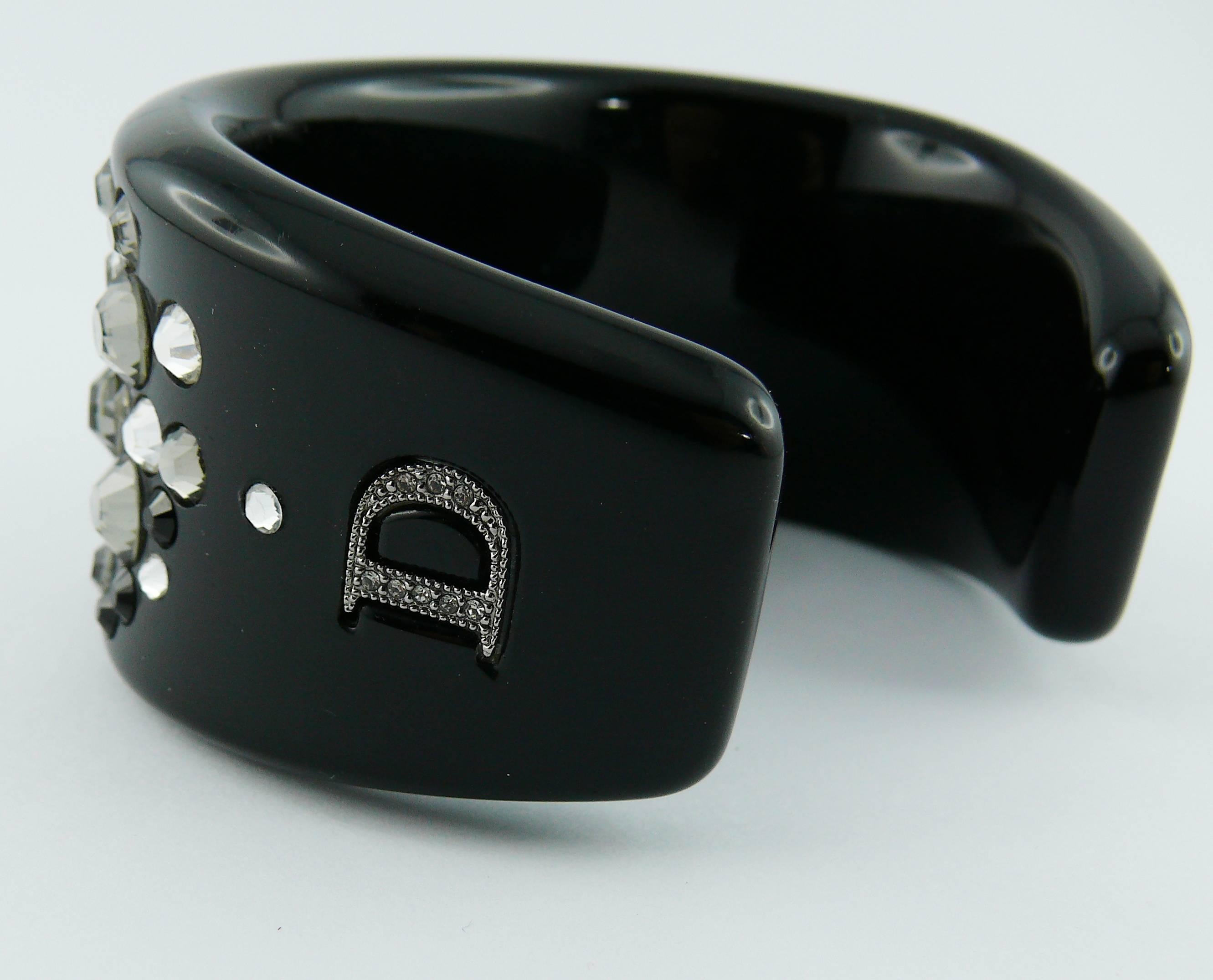 Christian Dior Black Lucite with Swarovski Crystal Cuff Bracelet For Sale 3