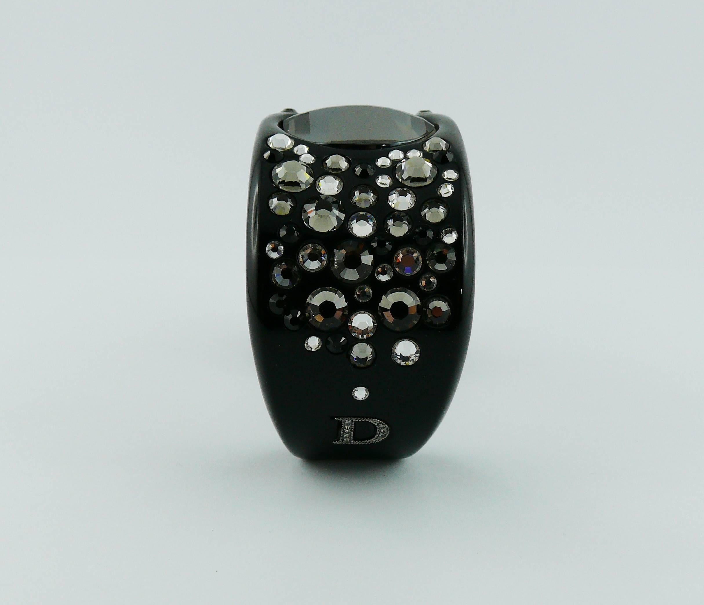 Christian Dior Black Lucite with Swarovski Crystal Cuff Bracelet For Sale 1