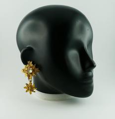 Jean-Louis Scherrer Vintage Gold Toned Sunburst Dangling Earrings