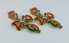 Yves Saint Laurent YSL Vintage Extra Long Jewelled Bow Dangle Earrings