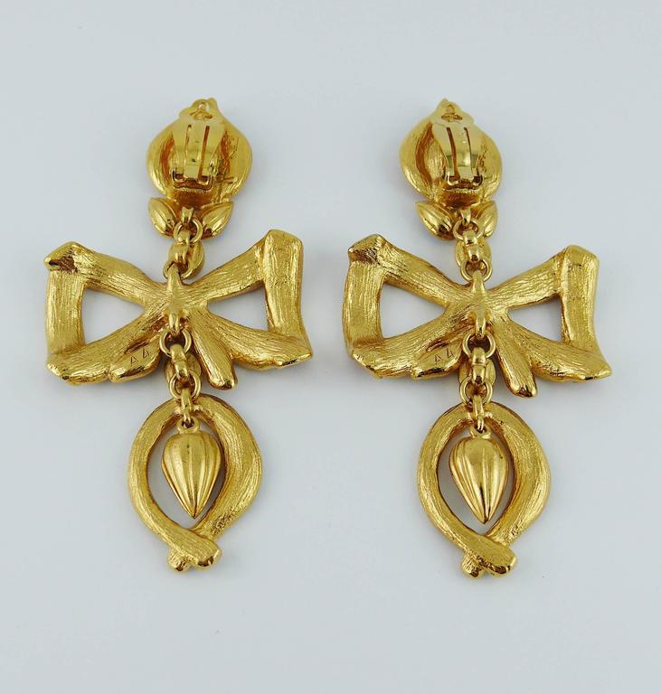 Yves Saint Laurent YSL Vintage Extra Long Jewelled Bow Dangle Earrings