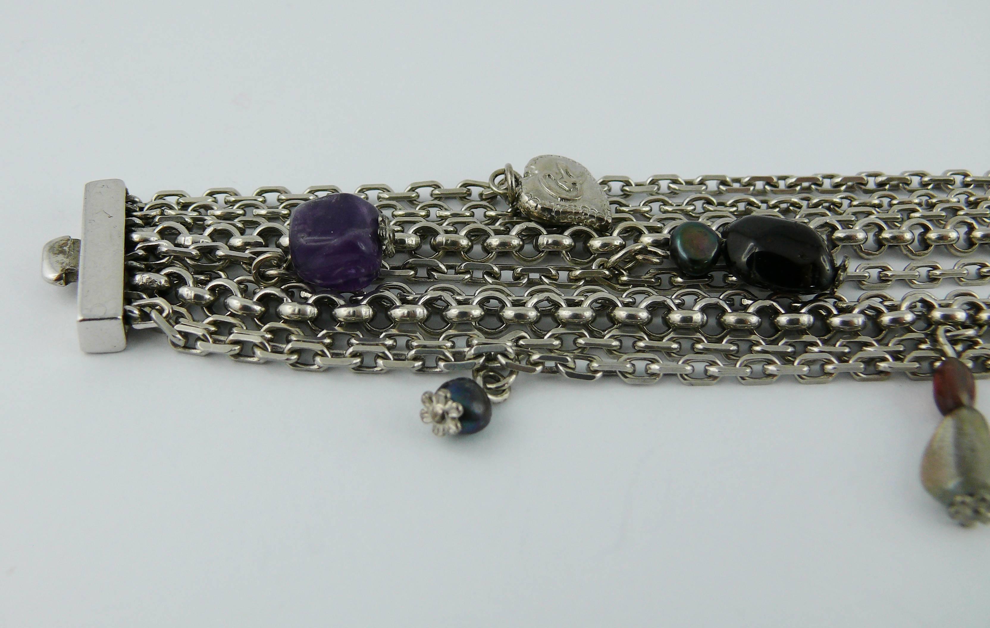 Christian Lacroix Vintage Sterling Silver Chain Bracelet with Charms In Excellent Condition For Sale In Nice, FR