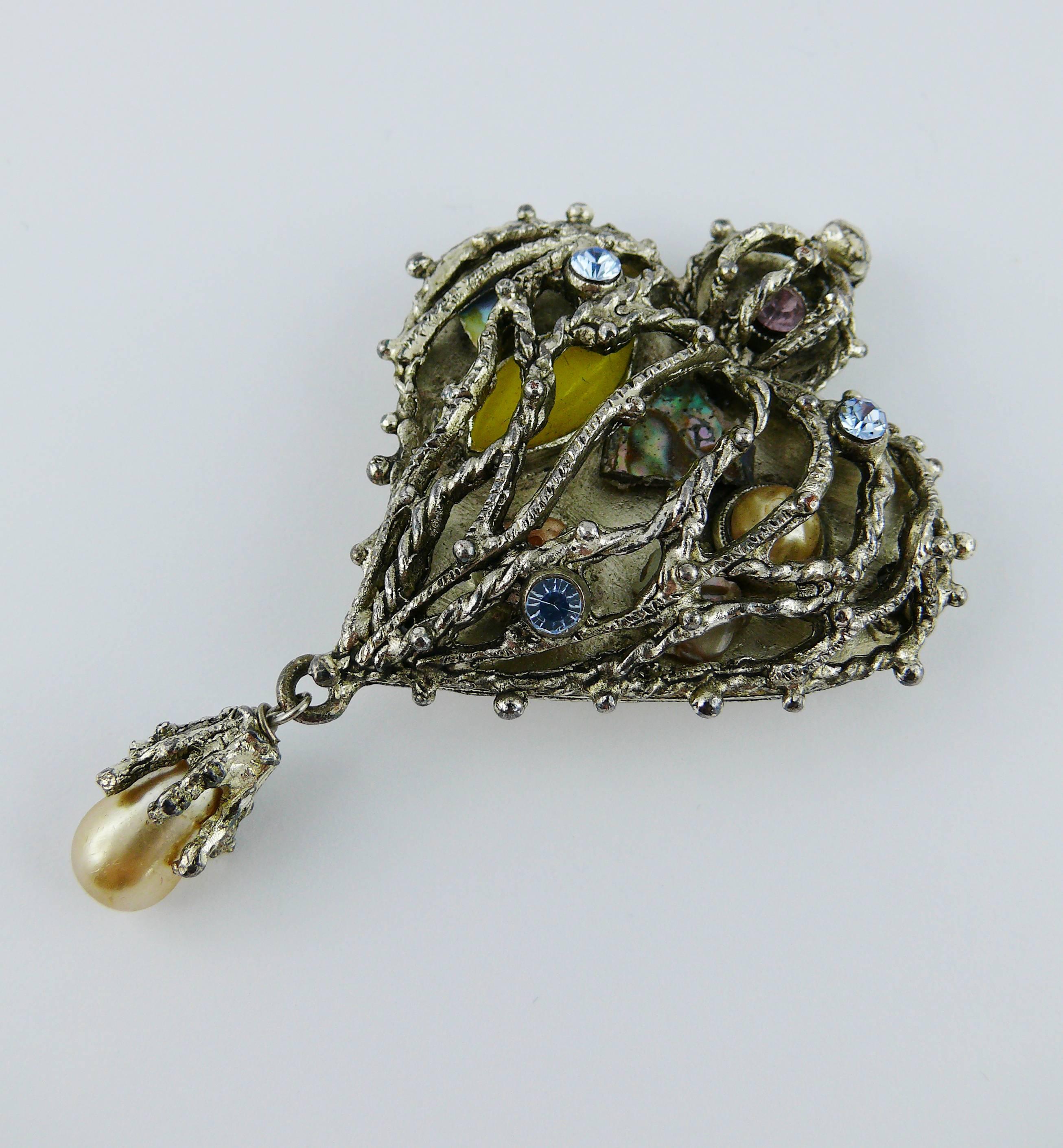 Christian Lacroix Vintage Encaged Heart Brooch In Excellent Condition In Nice, FR