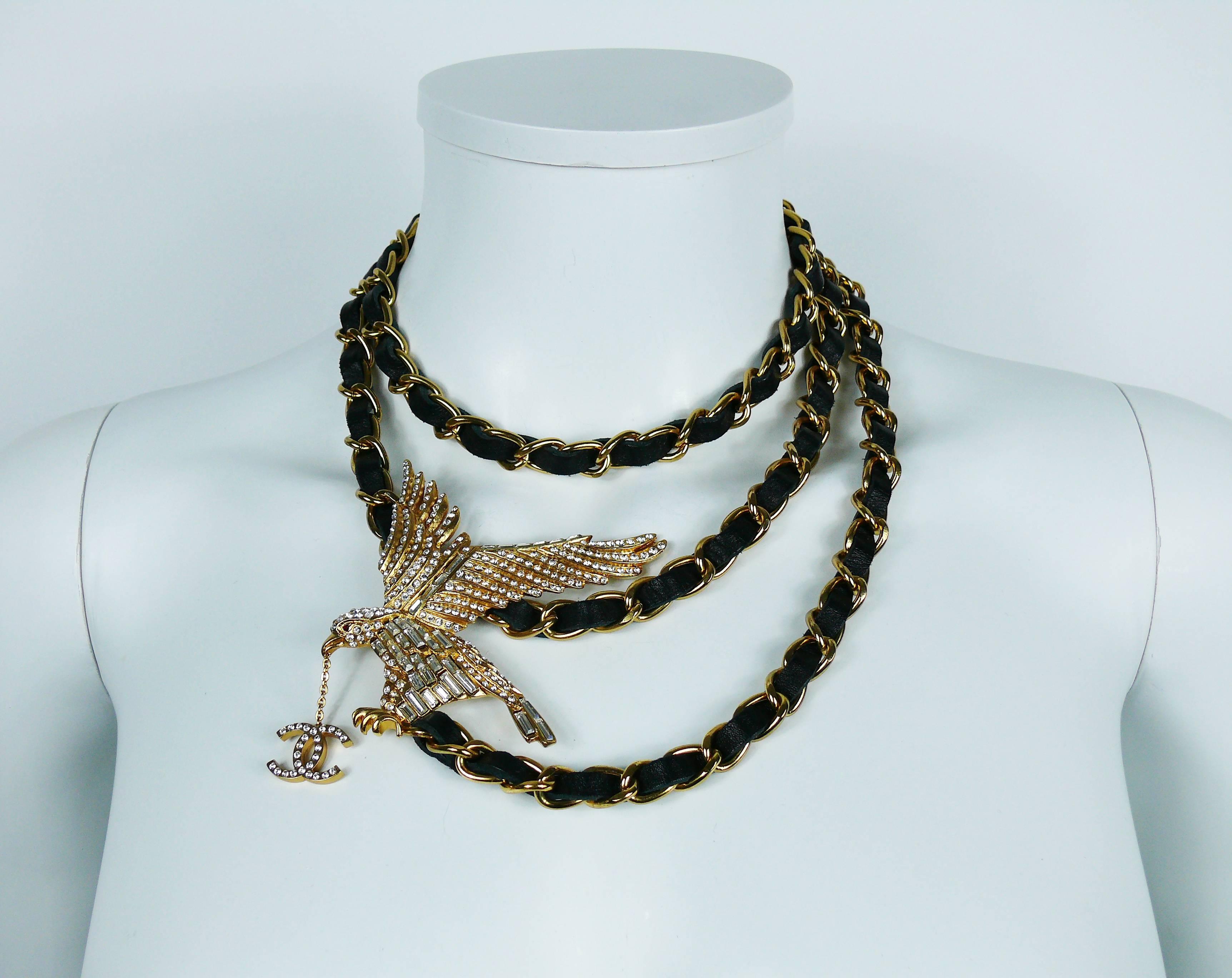 Women's Chanel Rare Jewelled Eagle Black and Gold Runway Belt or Necklace