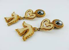 Christian Lacroix Vintage Enamel Bird Drop Dangling Earrings