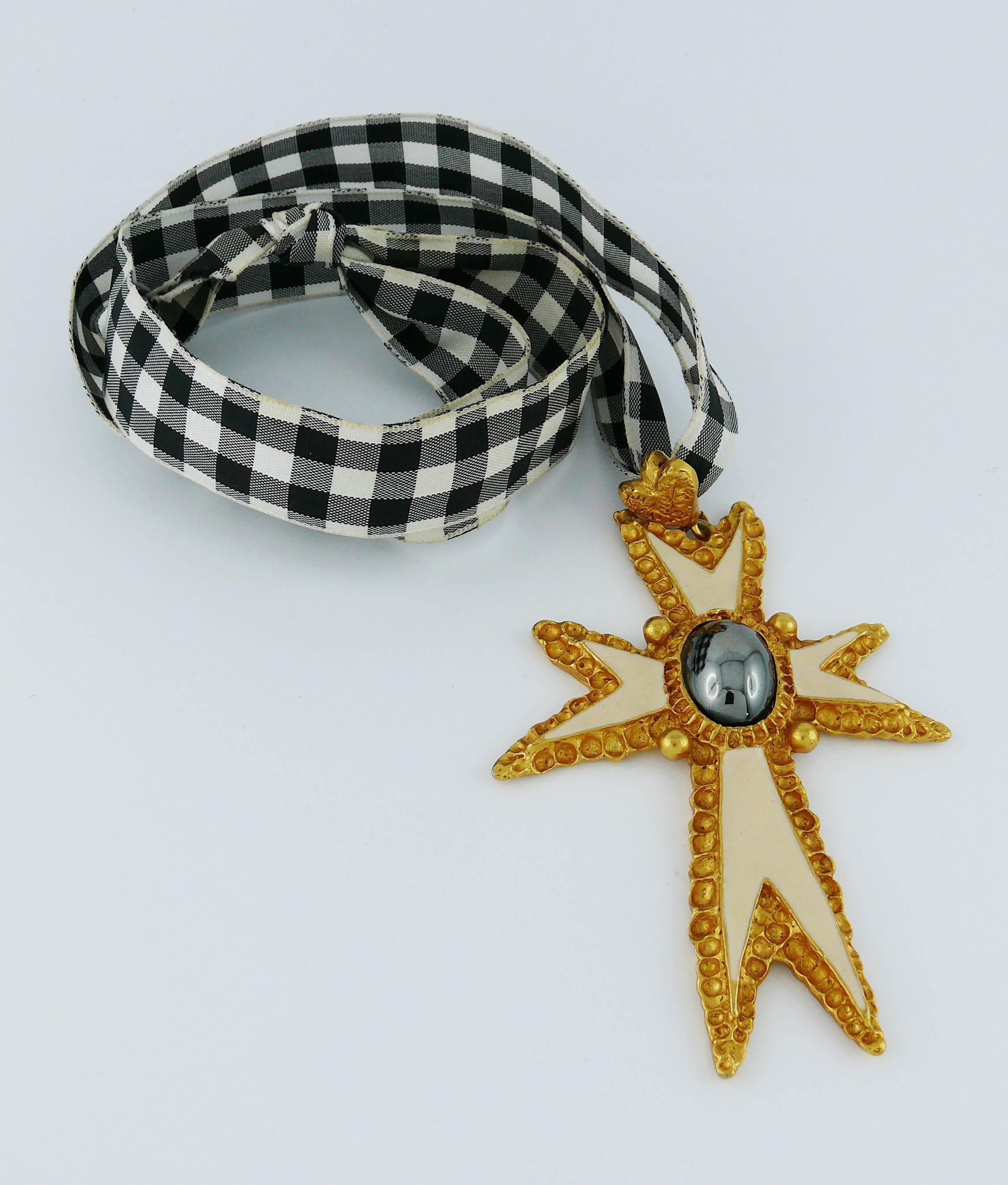Women's Christian Lacroix Vintage 1994 Enamel Cross Pendant Necklace