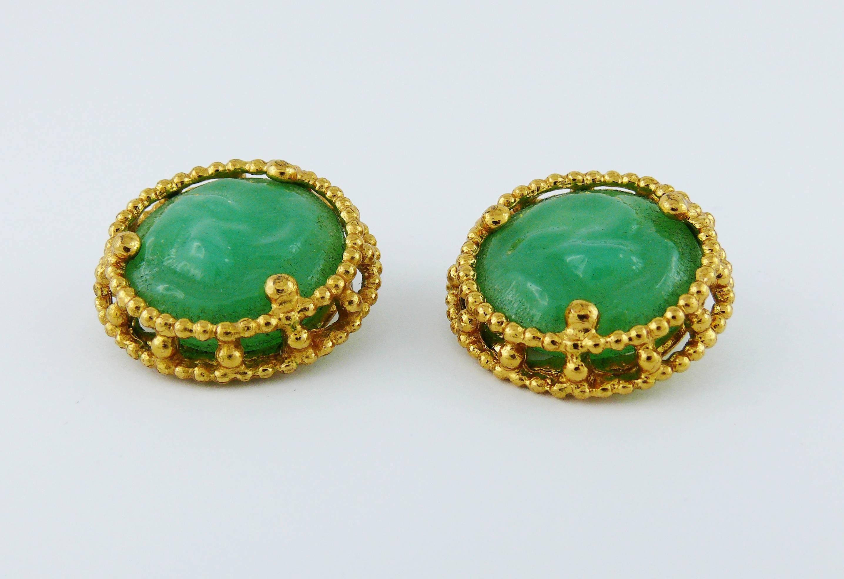 Yves Saint Laurent YSL Vintage Faux Jade Clip-On Earrings In Excellent Condition In Nice, FR