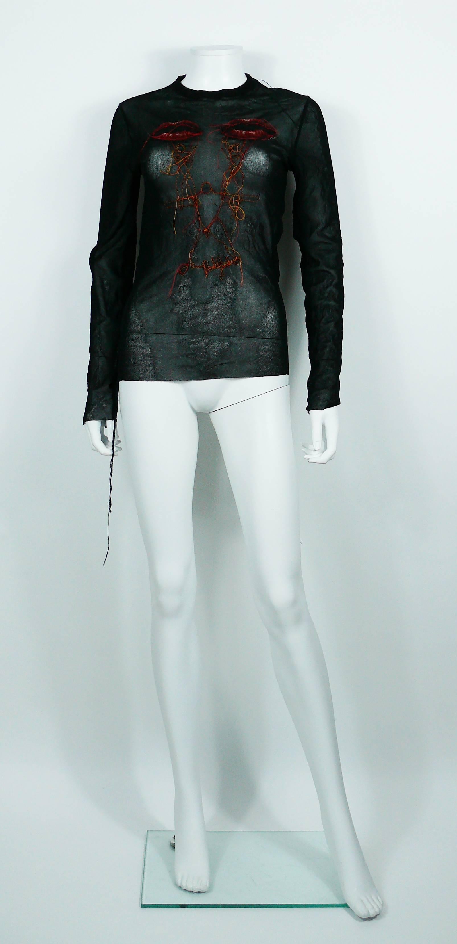 Men's Jean Paul Gaultier Men Vintage Mesh Top with Mouth Appliques Size M