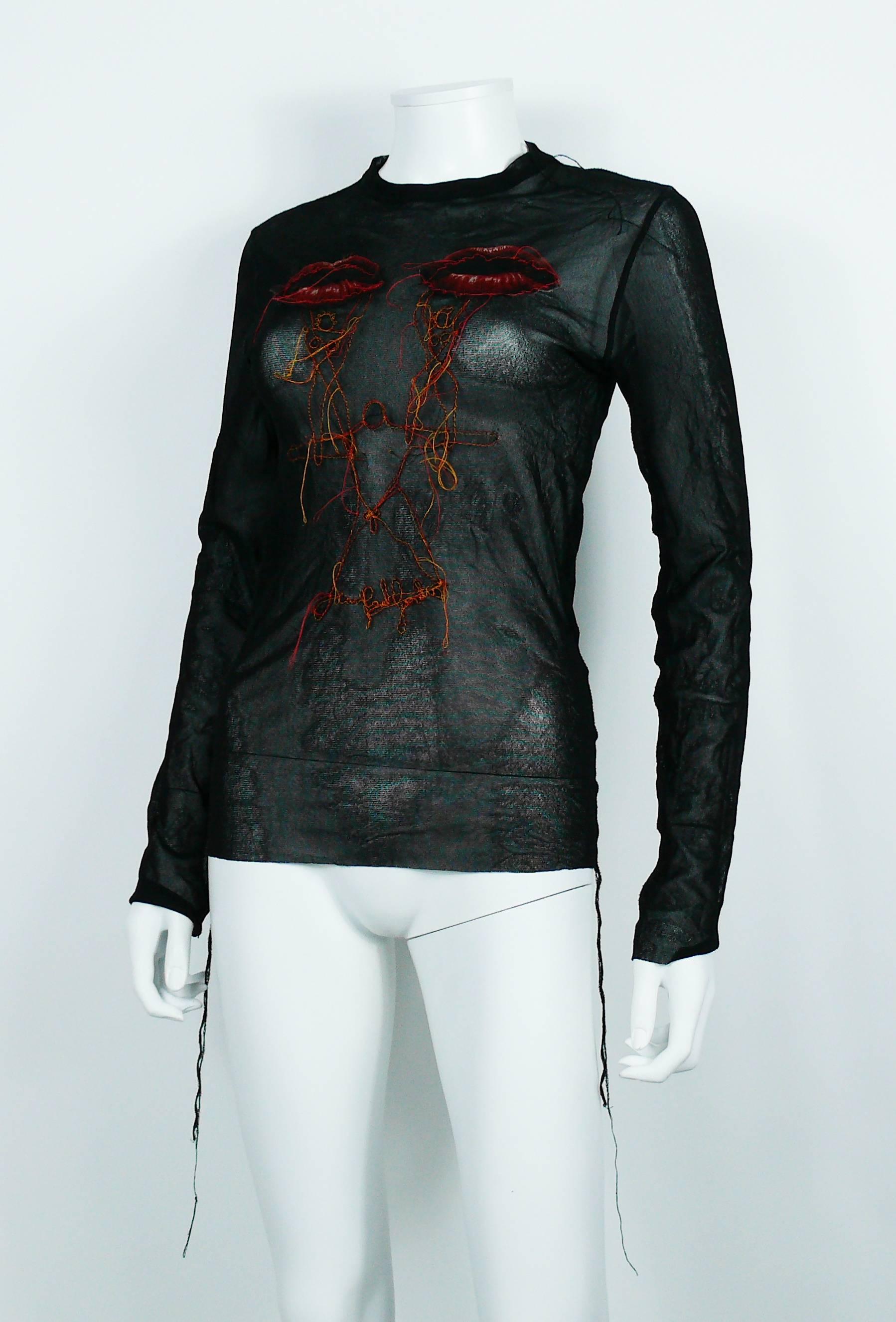Jean Paul Gaultier Men Vintage Mesh Top with Mouth Appliques Size M 1