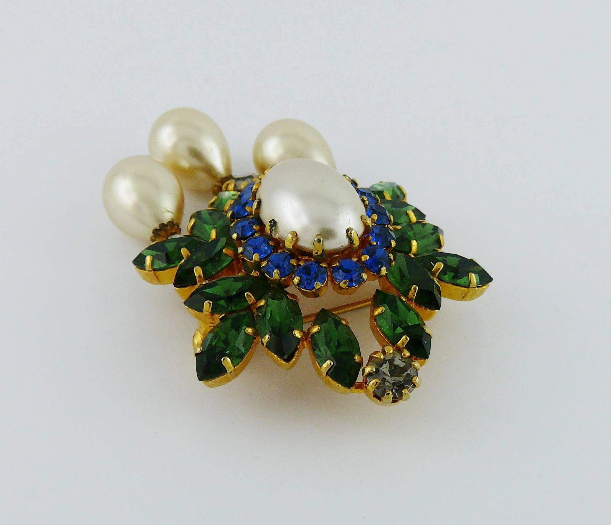 Vintage Bejeweled Faux Pearl Brooch For Sale 1