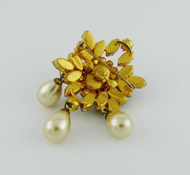 Vintage Bejeweled Faux Pearl Brooch For Sale at 1stDibs
