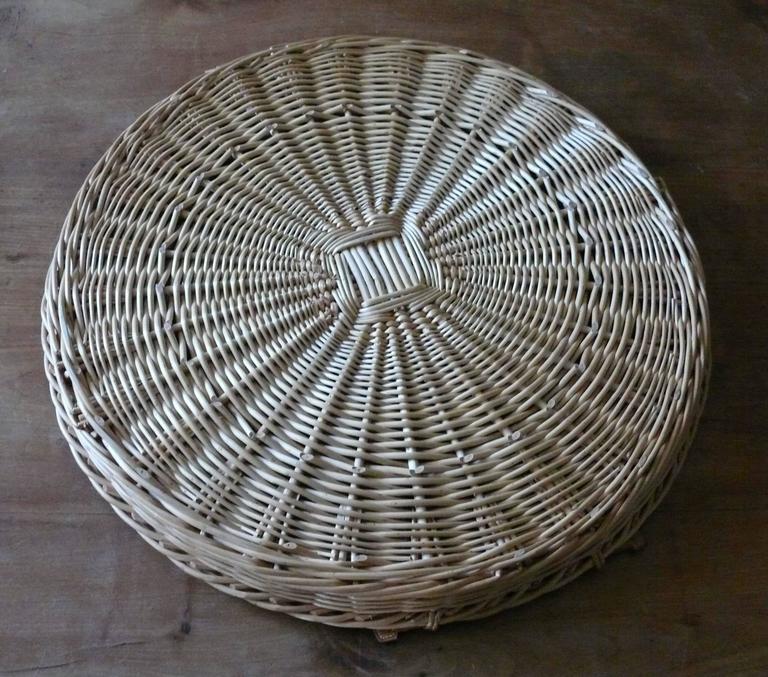 Hermes Vintage Rare Large Round Wicker Tray with Brown Leather Handles