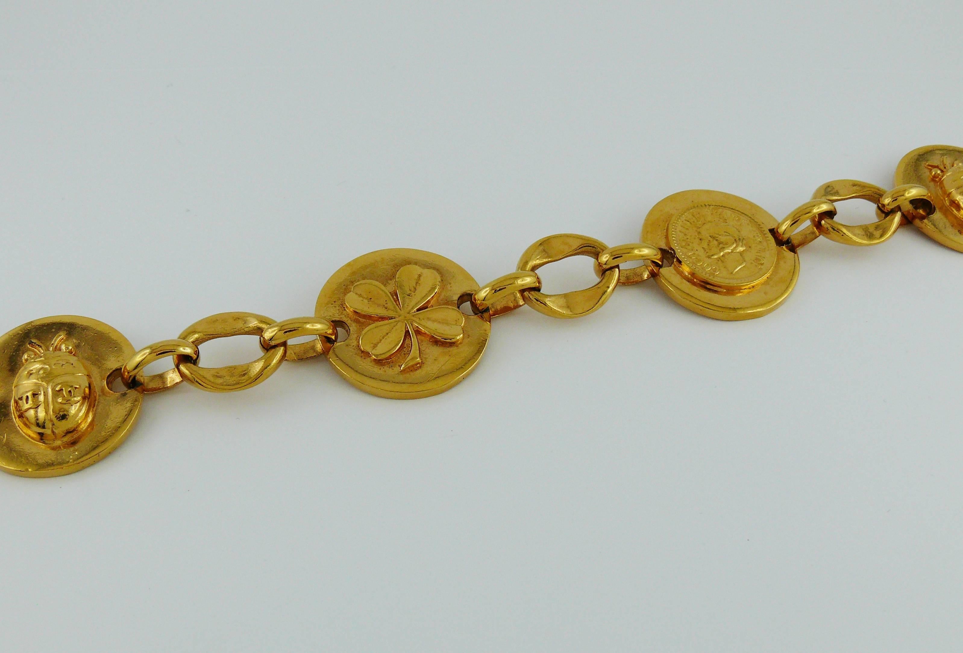 Brown Chanel Vintage Ladybug, Mademoiselle Profile and Clover Gold Toned Coin Belt For Sale