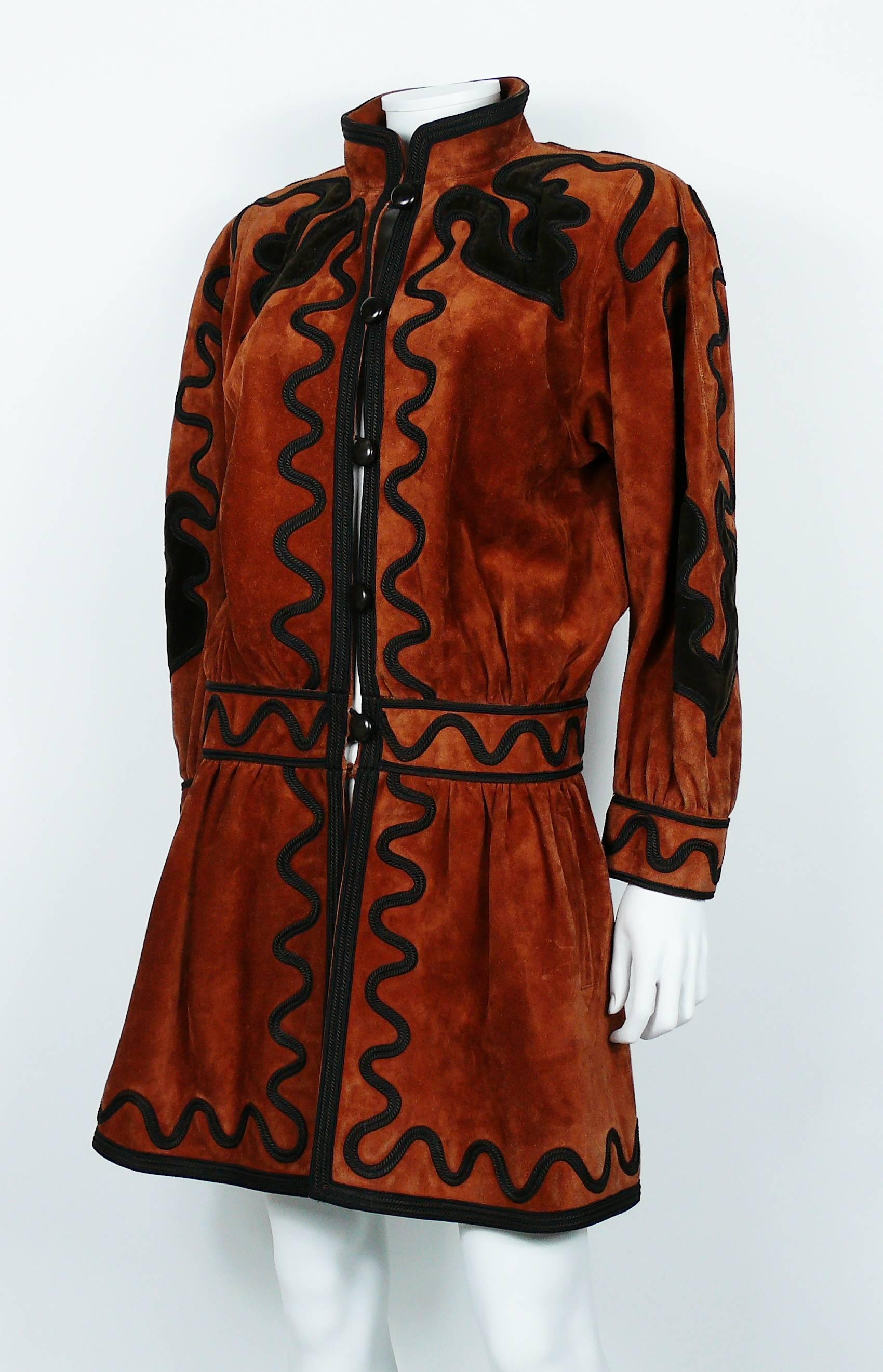 Brown Yves Saint Laurent YSL Haute Couture Russian Inspired Embroidered Suede Jacket For Sale