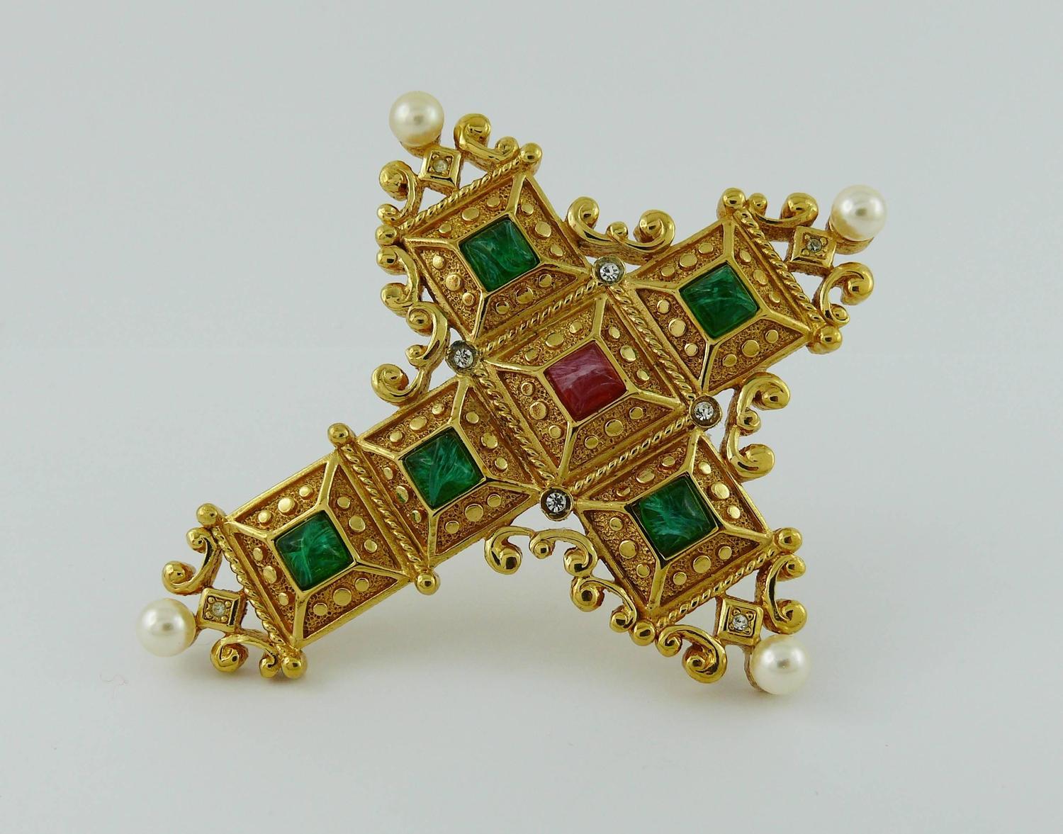 Christian Dior Vintage Bejeweled Cross Pendant Necklace Brooch For Sale ...