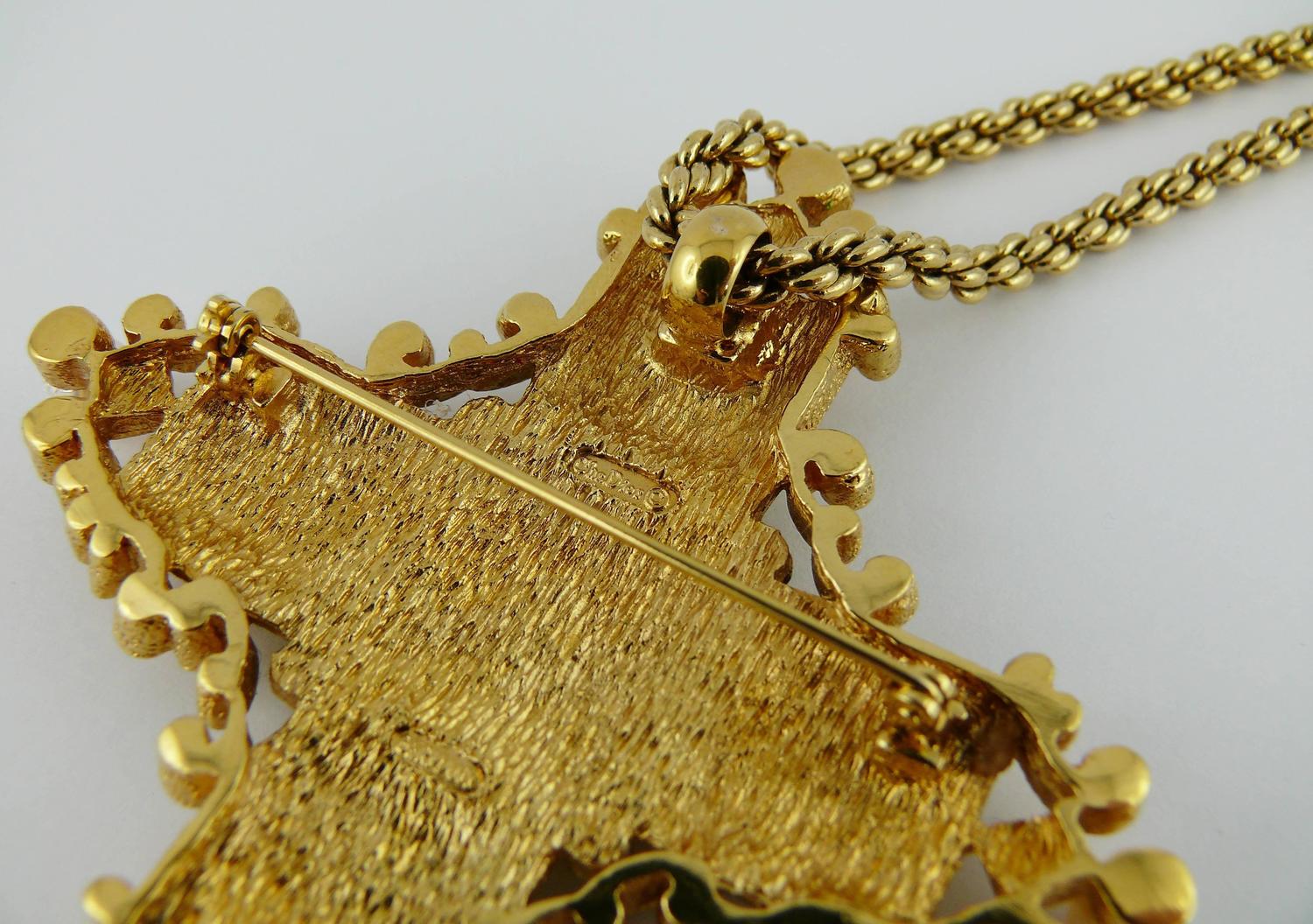 Christian Dior Vintage Bejeweled Cross Pendant Necklace Brooch For Sale