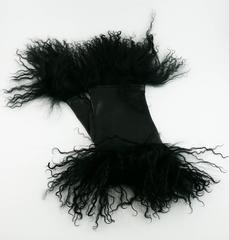 Yohji Yamamoto Black Leather and Mongolian Lamb Fur Fingerless Gloves Size 7