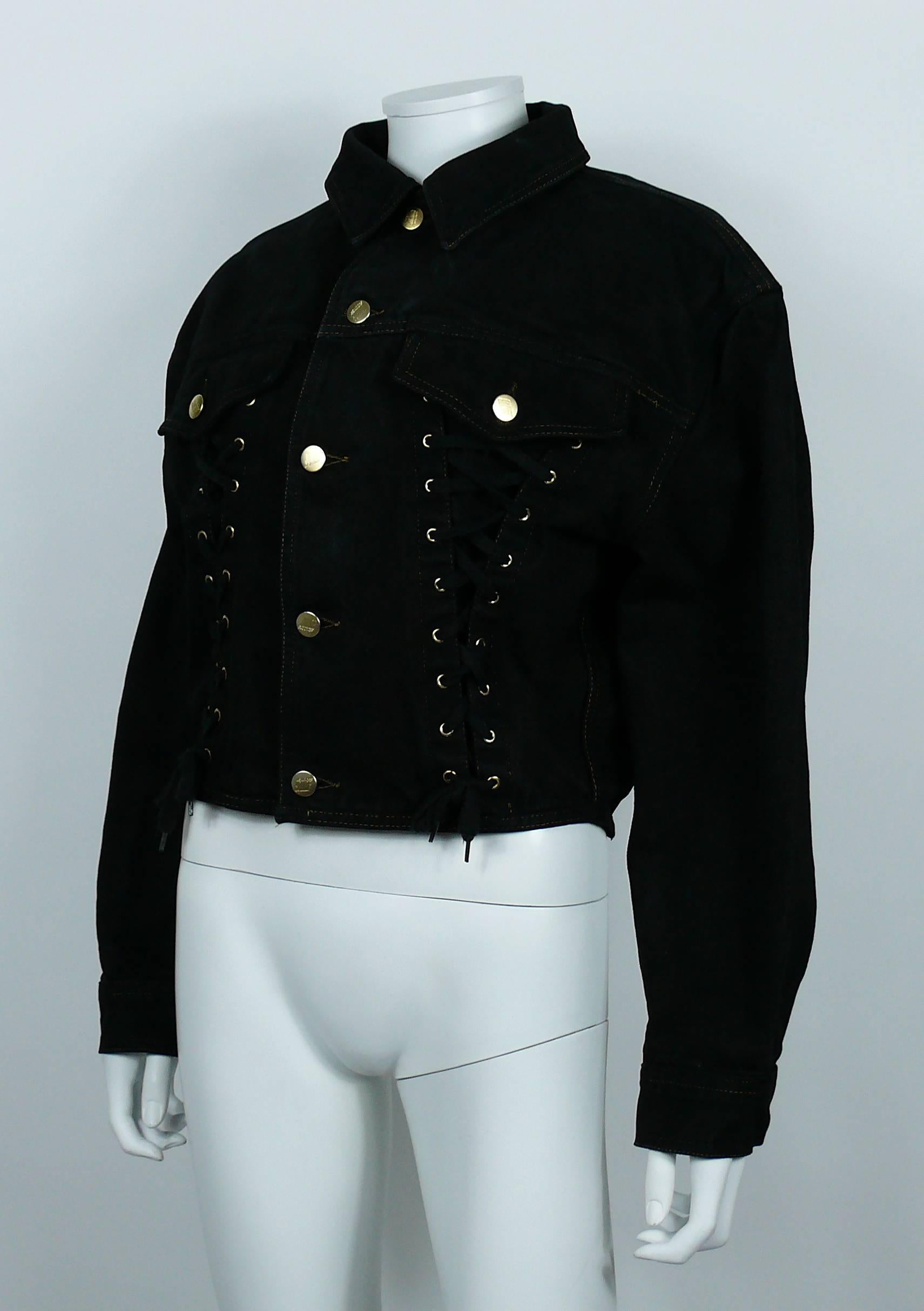 Jean Paul Gaultier Junior Vintage Black Denim Corset Style Jacket 2