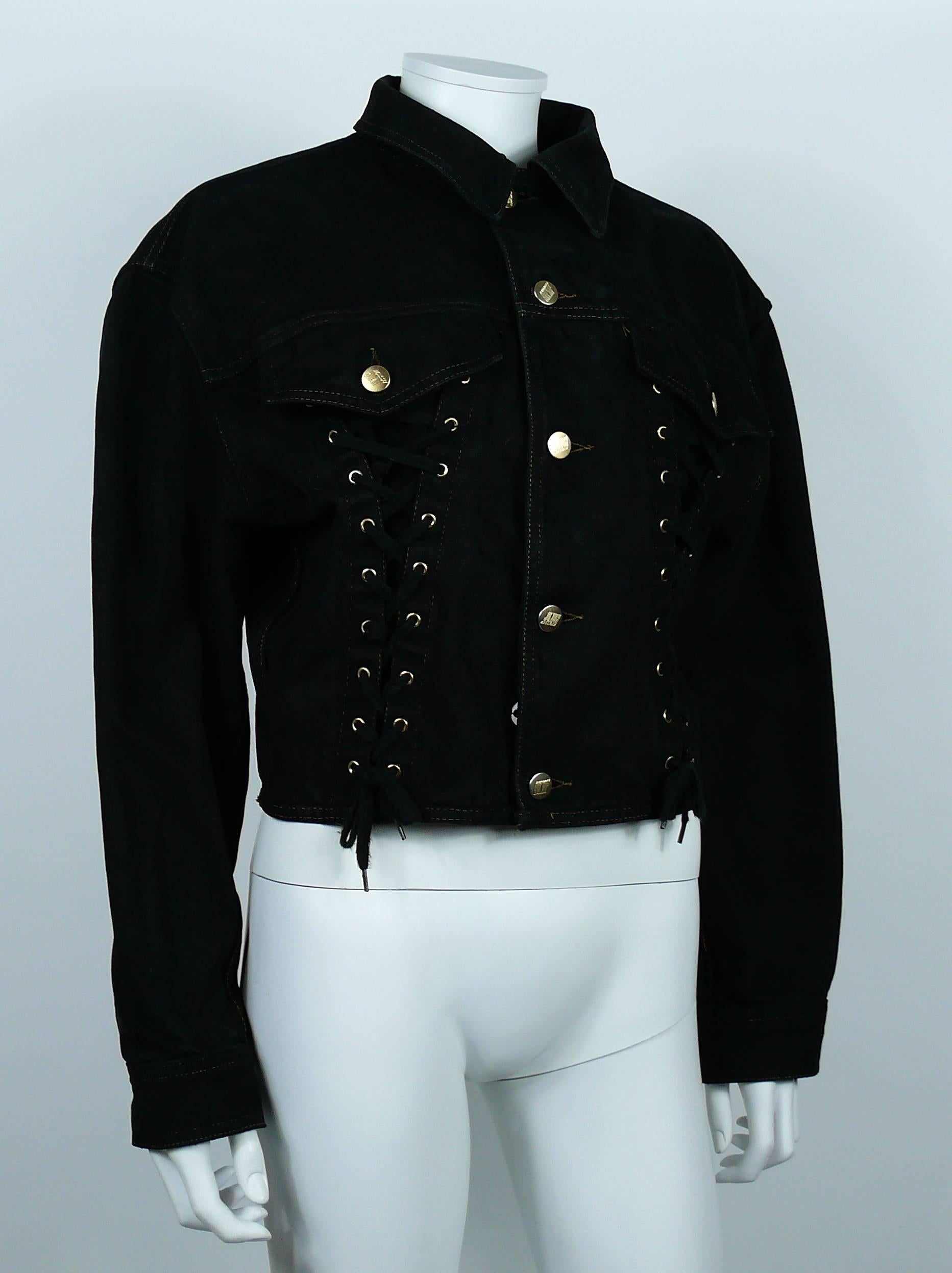 Jean Paul Gaultier Junior Vintage Black Denim Corset Style Jacket In Good Condition In Nice, FR