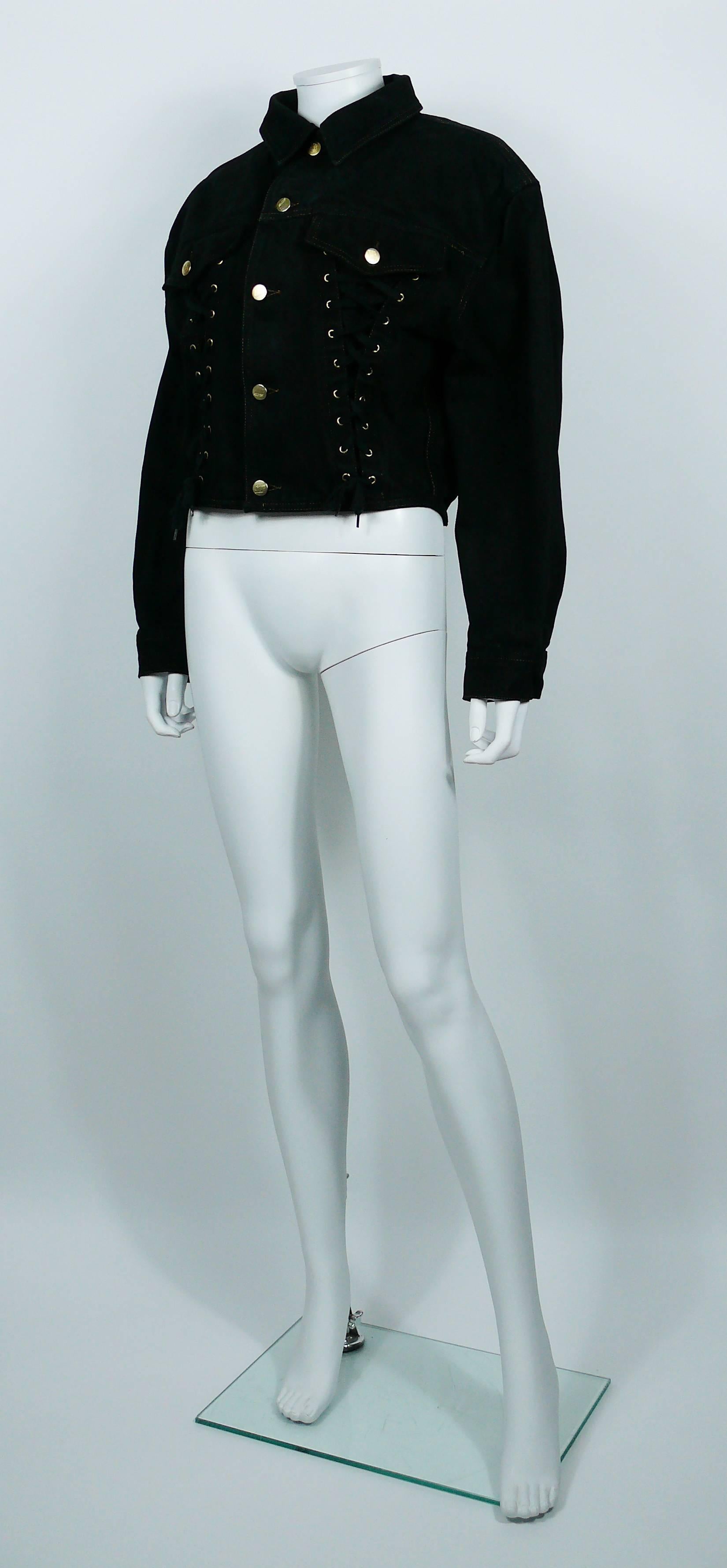 Jean Paul Gaultier Junior Vintage Black Denim Corset Style Jacket 1