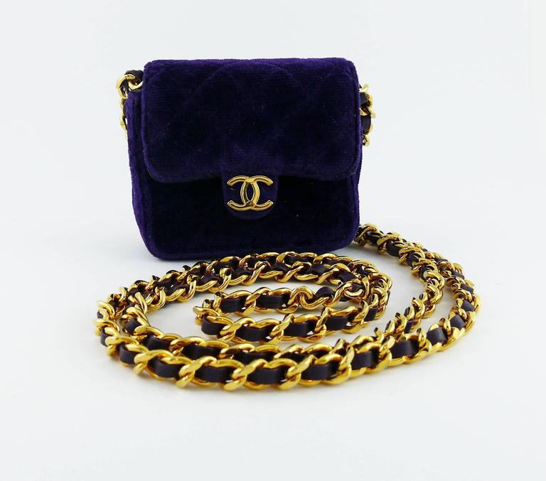 Chanel Vintage 1990s Quilted Micro Mini Purple Velvet Flap Bag at 1stDibs