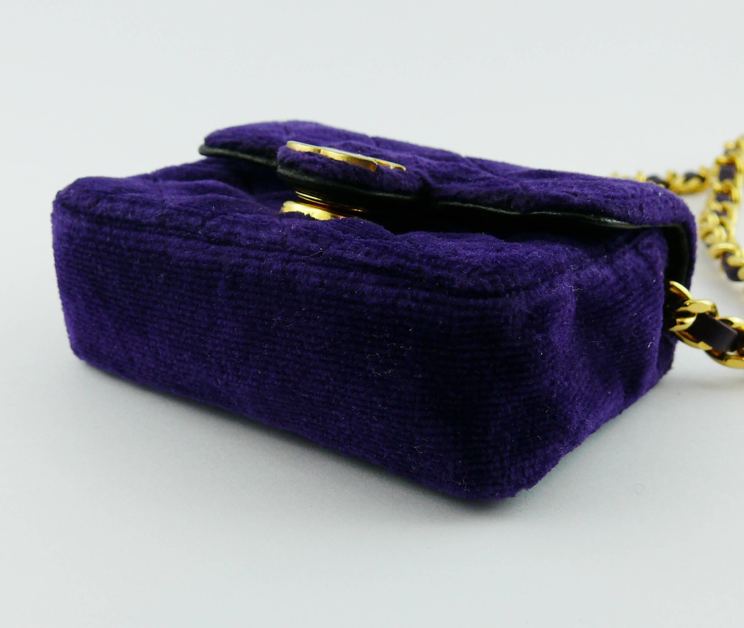 Black Chanel Vintage 1990s Quilted Micro Mini Purple Velvet Flap Bag