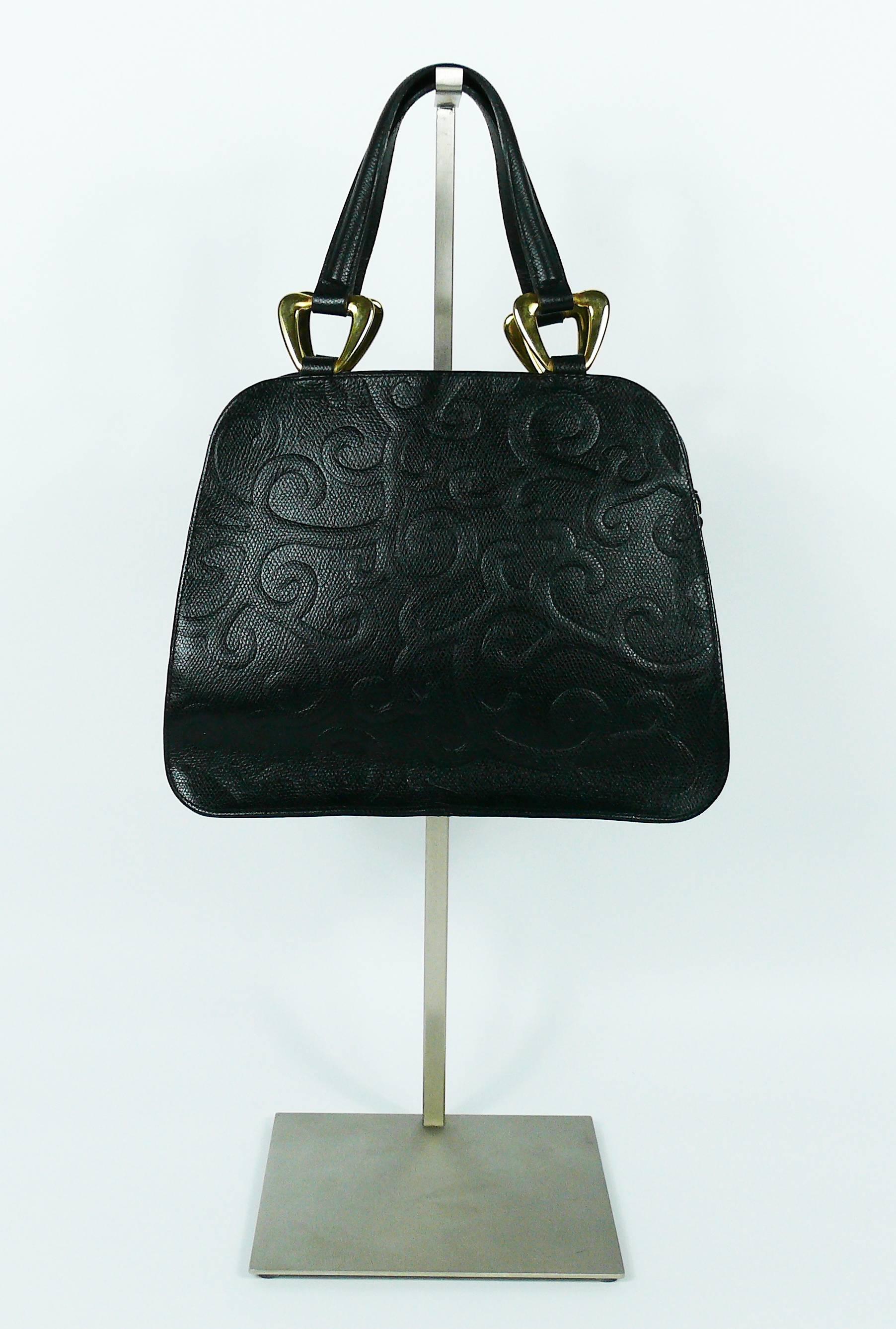 Yves Saint Laurent YSL Vintage Black Leather Arabesque Handbag In Excellent Condition In Nice, FR
