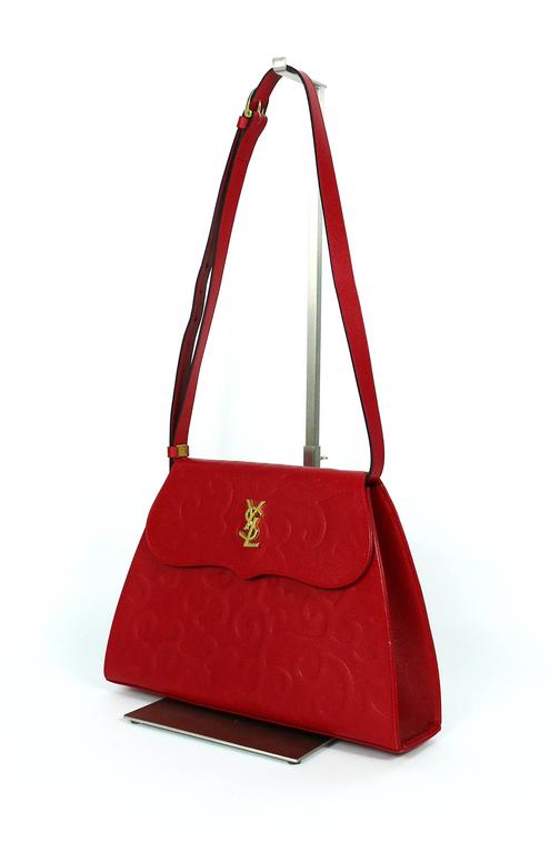 Yves Saint Laurent YSL Vintage Red Leather Arabesque 2Way Shoulder Bag