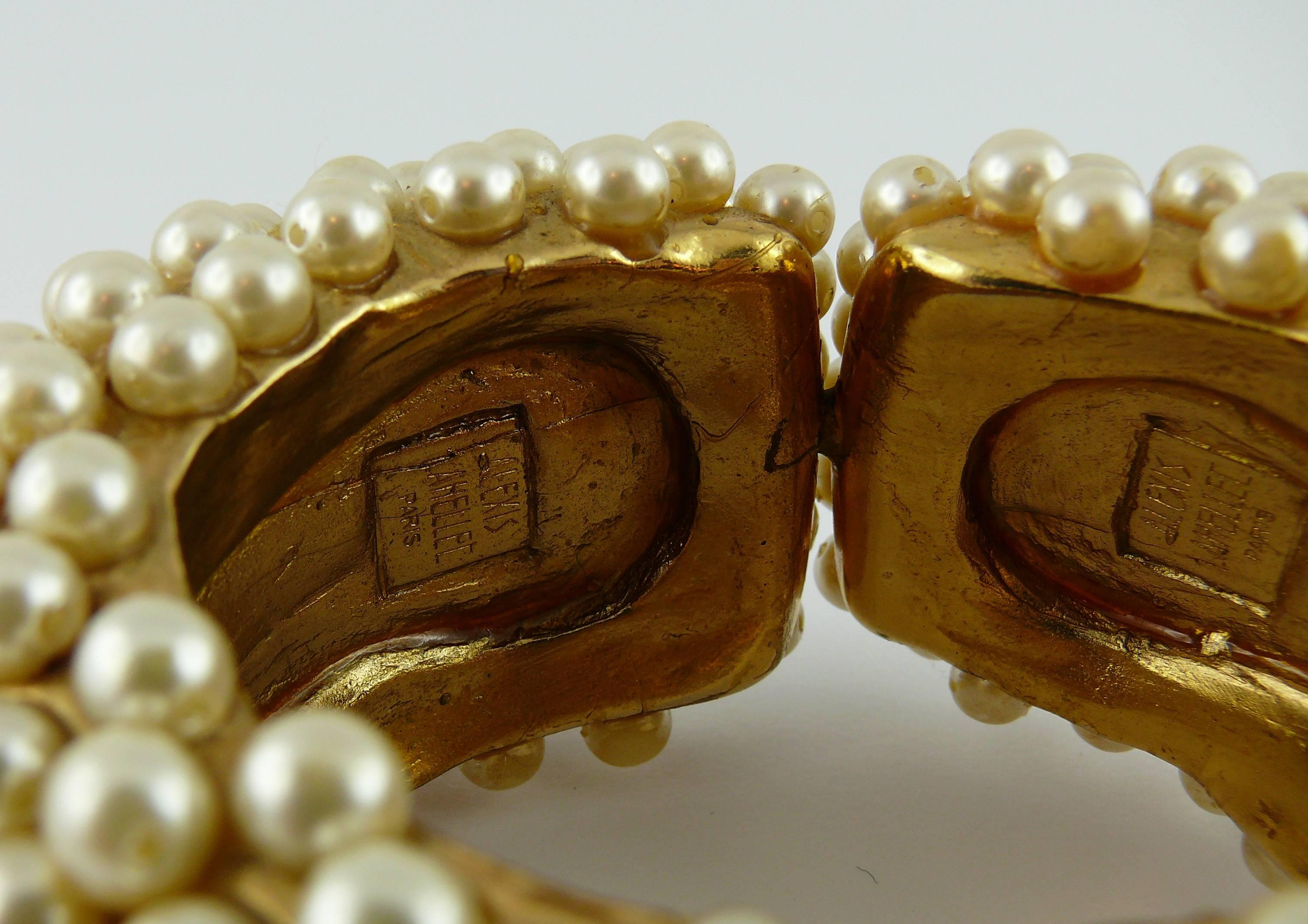 Alexis Lahellec Vintage 1980s Massive Gold Toned Pearl Clamper Cuff Bracelet  For Sale 4