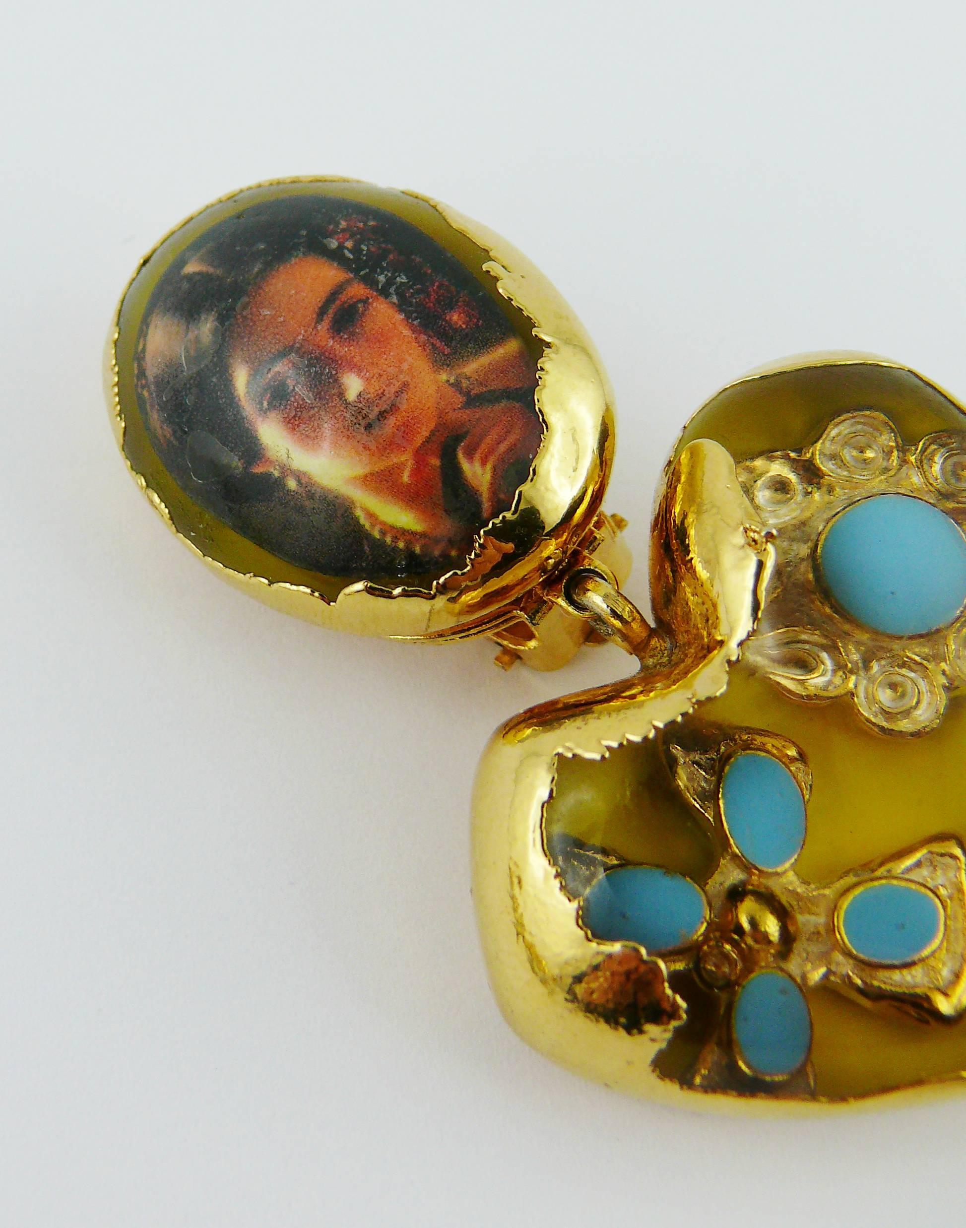 Christian Lacroix Vintage Massive Baroque Resin Inlaid Dangling Earrings In Good Condition In Nice, FR